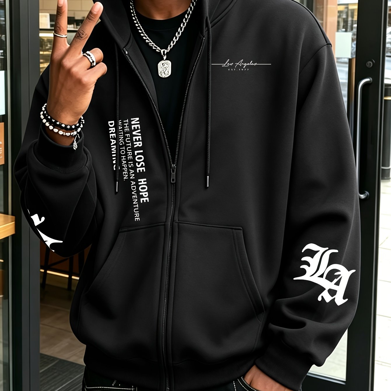 TEMU Men's Autumn/ Zip-up Hoodie, Casual Daily Drawstring Zip-up Hooded Sweatshirt With Creative Flat , Front Kangaroo Pocket, Unisex Top