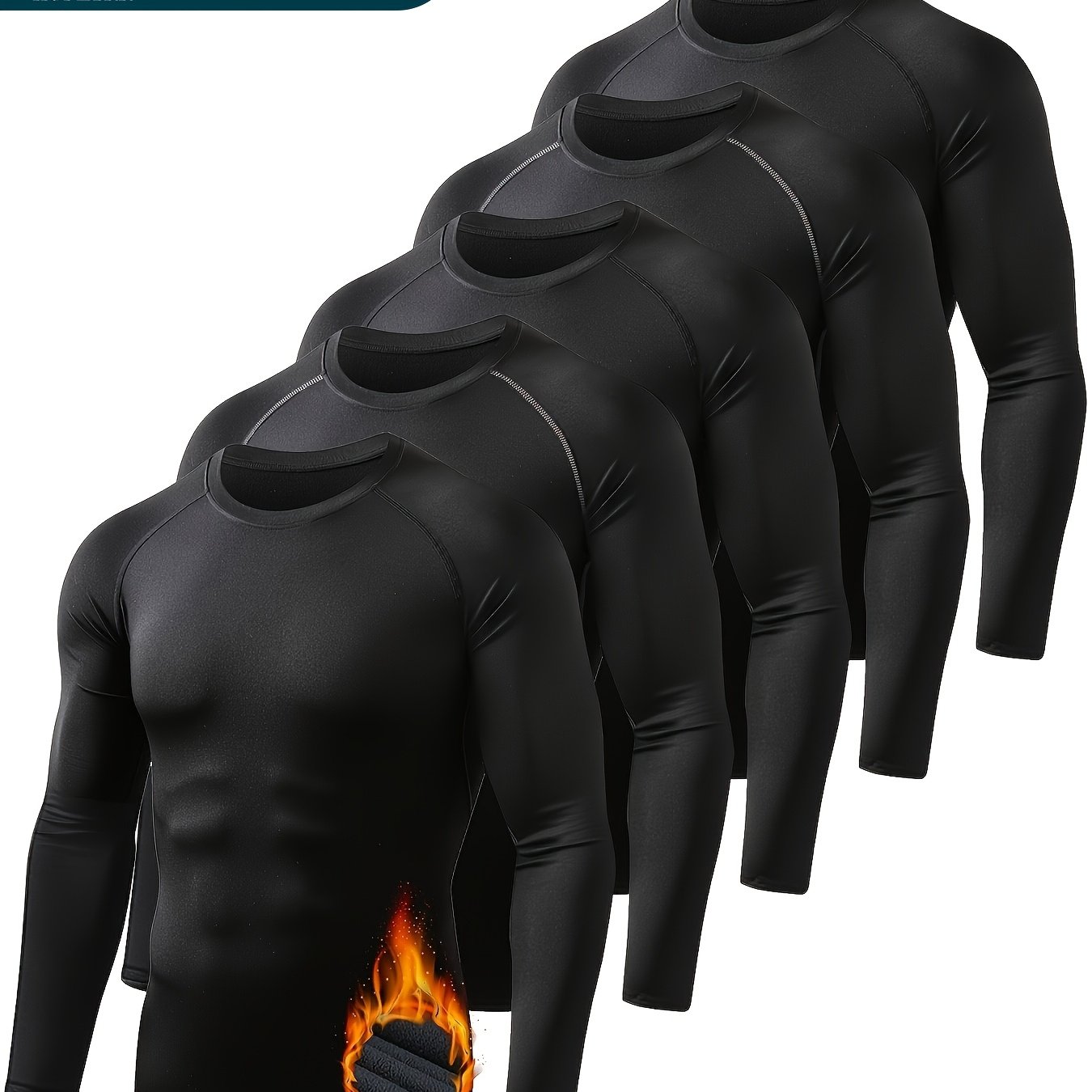 TEMU 5 Pack Men's Thermal Compression Shirt Fleece Lined Long Sleeve Athletic Base Layer Cold Weather Gear Workout Top
