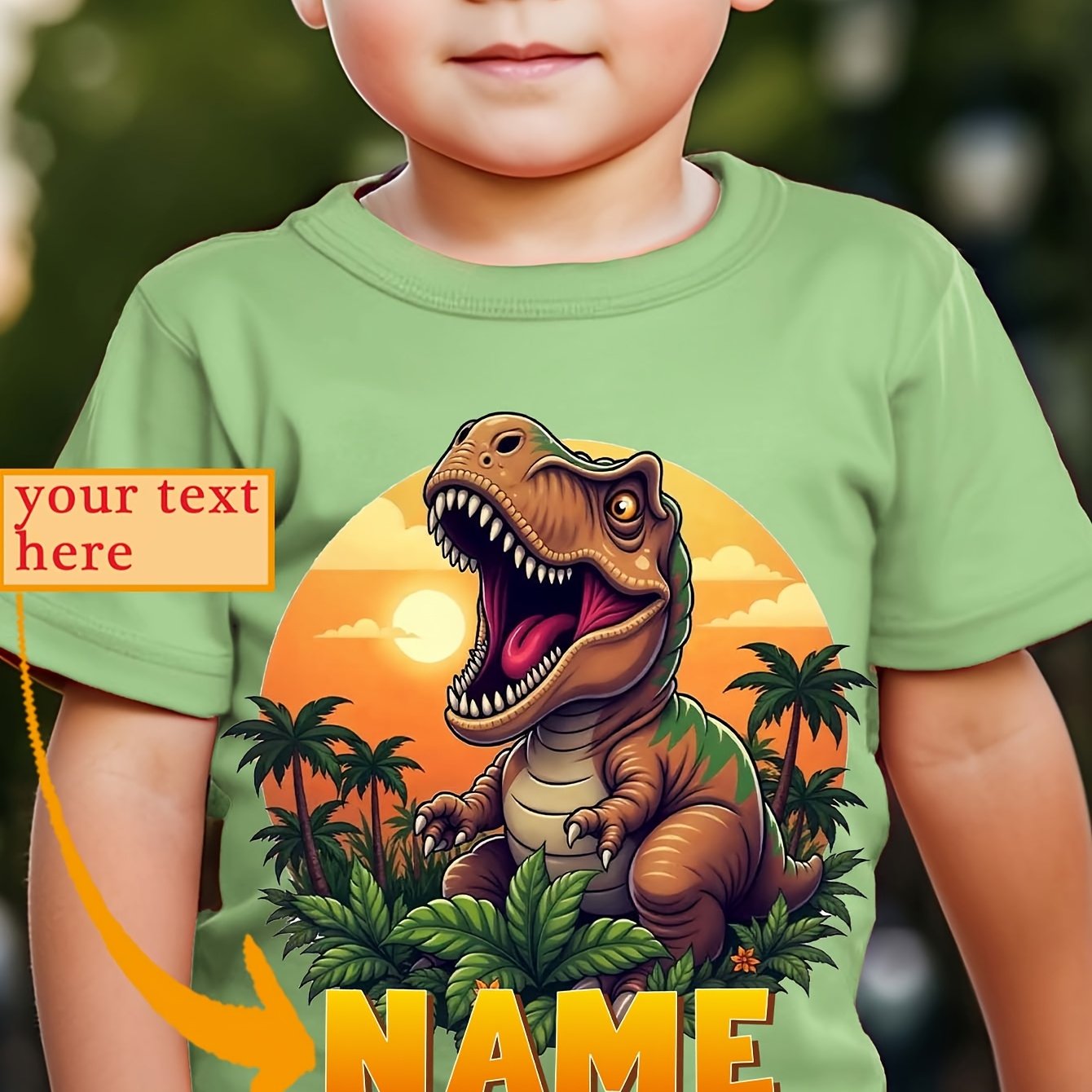Image of Custom Dztx32016 Wml Boys' Name Custom Name Cool Dinosaur Cartoon Versatile Novelty Casual Round Neck T-shirt
