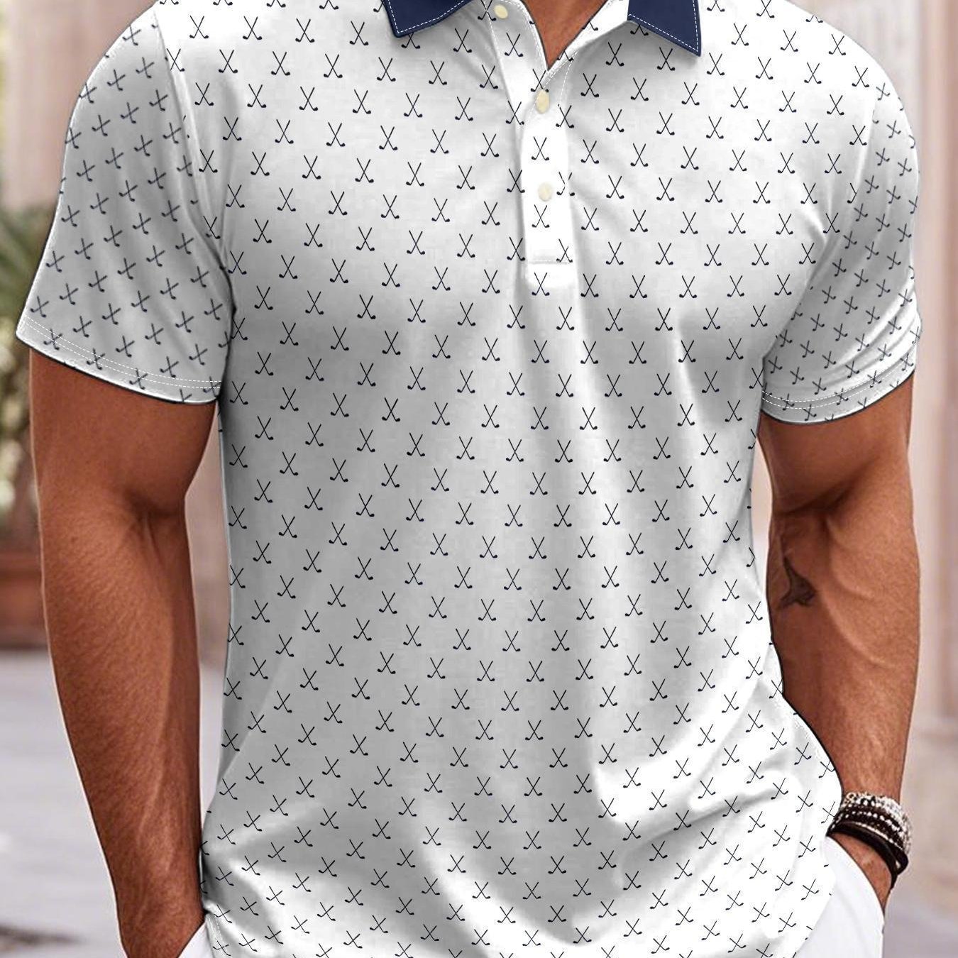 TEMU Printed Design - Not Textured, 2026 Summer New Arrival Men's Plus Size Shirt, Men's Short Sleeve Shirt, Simple Sporty Golf Style, Lapel Button