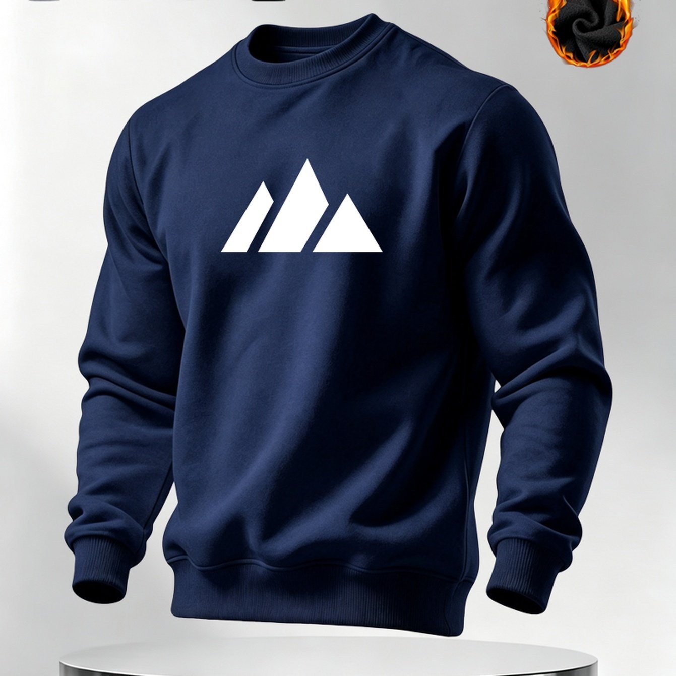 TEMU Unisex Basic -lined Crewneck Sweatshirt With Simple Triangular Geometric Mountain Print, Thickened For , Loose Fit, Long Sleeve Pullover, In 4