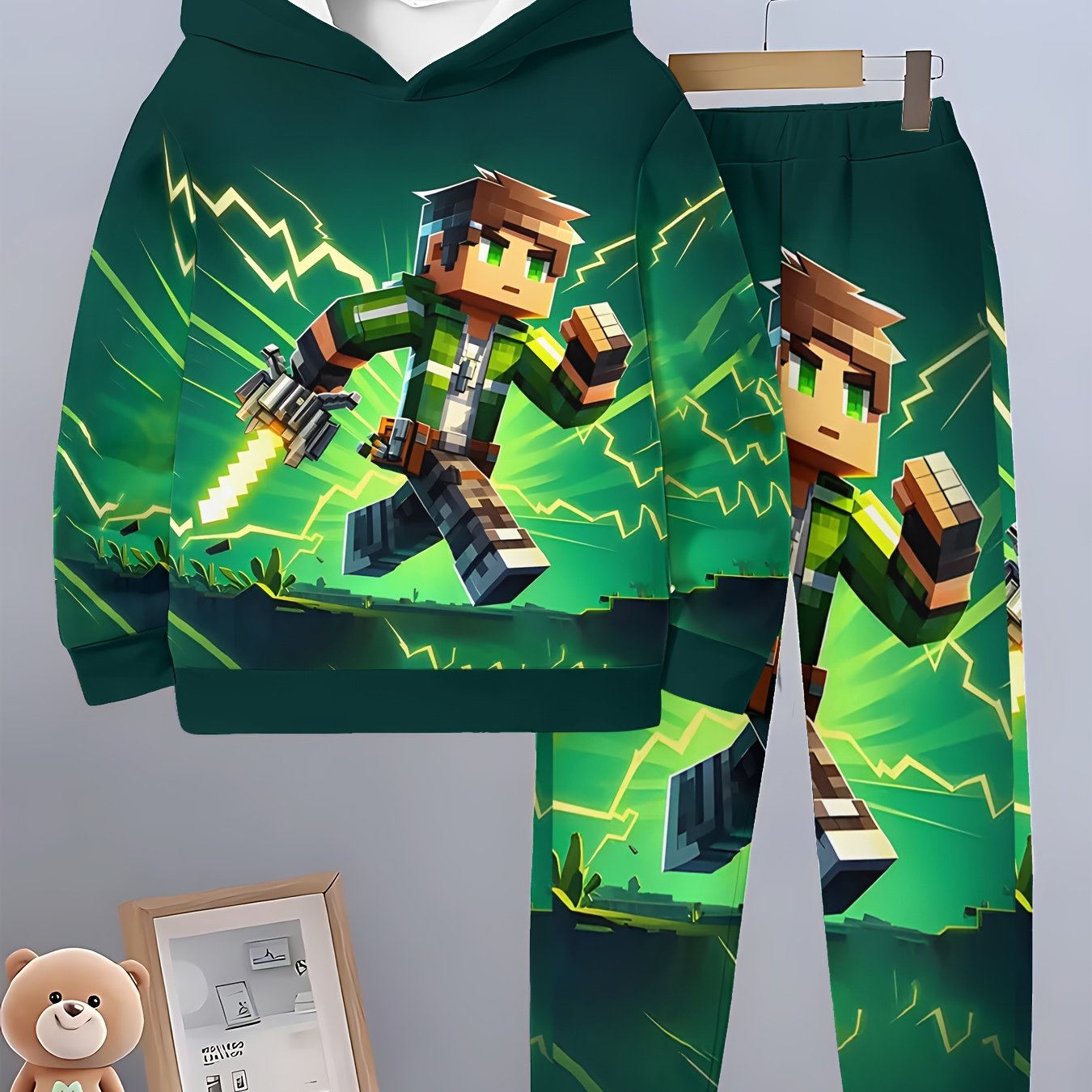 Boys' Printed Casual Hoodie Set For Spring And Autumn, Long Sleeve Sportswear, Boys' Outdoor Hoodie Set, For Outdoor