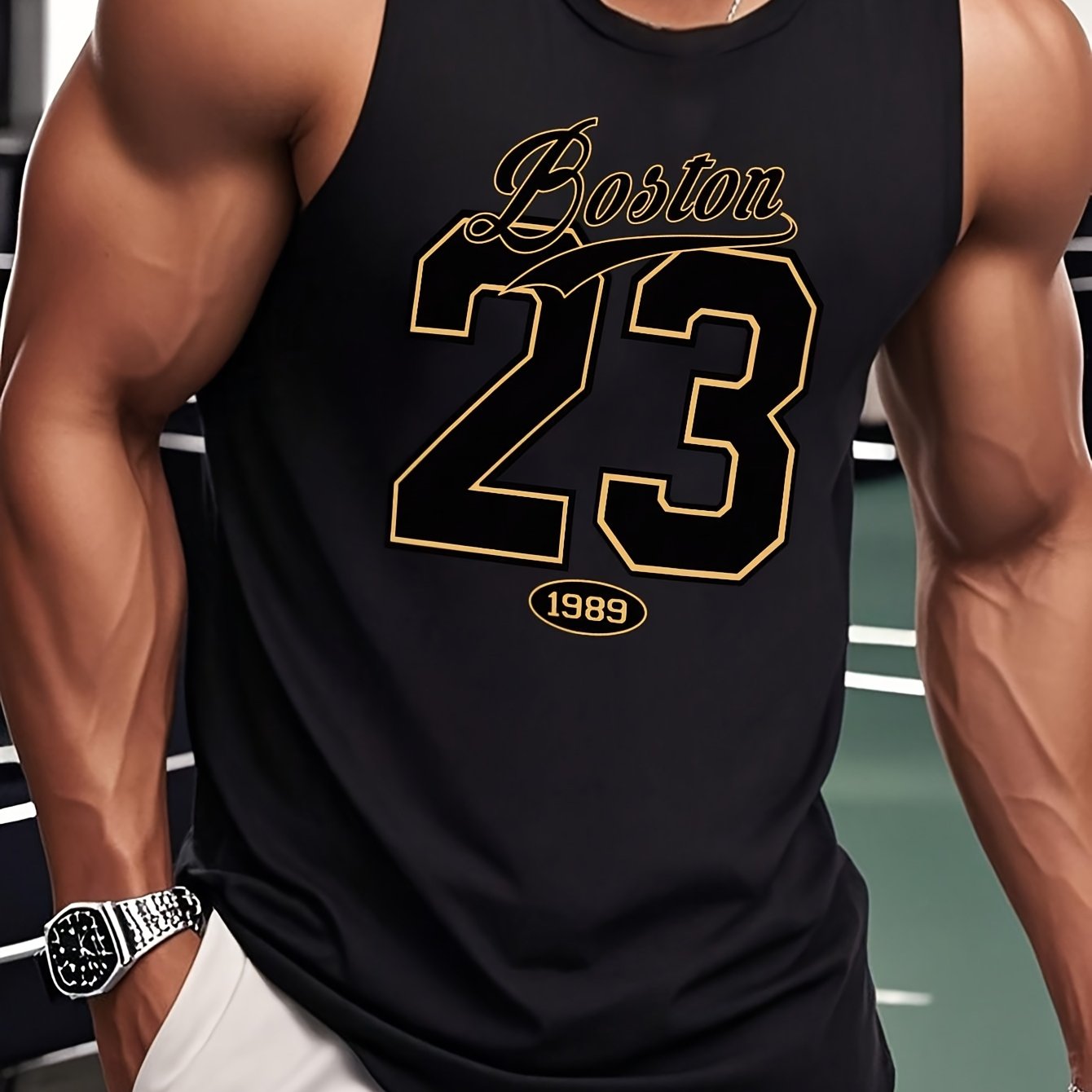 E-shop 1 Stück Herren Sportweste, Boston 23 bedruckte Sportweste, Regular-Fit ärmellose Fitnesskleidung, weicher bequemer Stoff, geeignet für