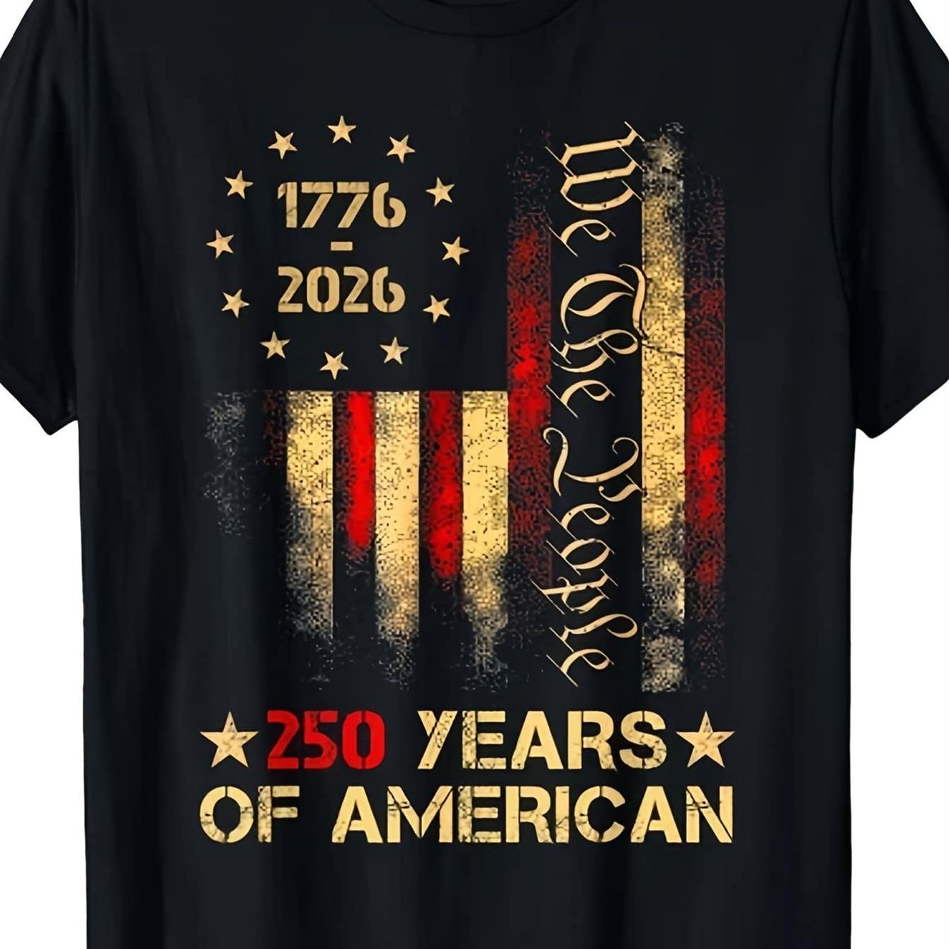TEMU Men's Vintage 1776-2026 T-shirt| With And "" Pattern, Designed For The 250th Anniversary Of , Loose Casual Shirt, Suitable For July 4th Day And