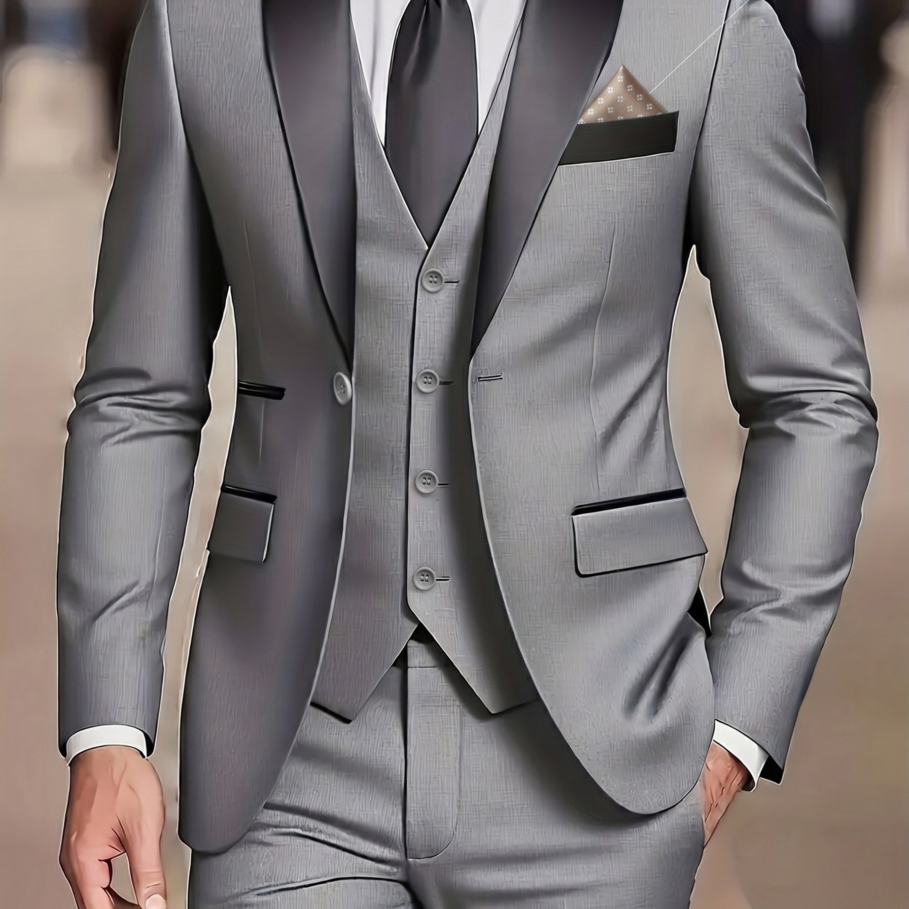 TEMU Men's Slim-fit Notch Lapel Suit 3pcs Set, Single-breasted Solid Color Vest And Trousers Formal Wear, Suitable For Wedding Banquets And Business