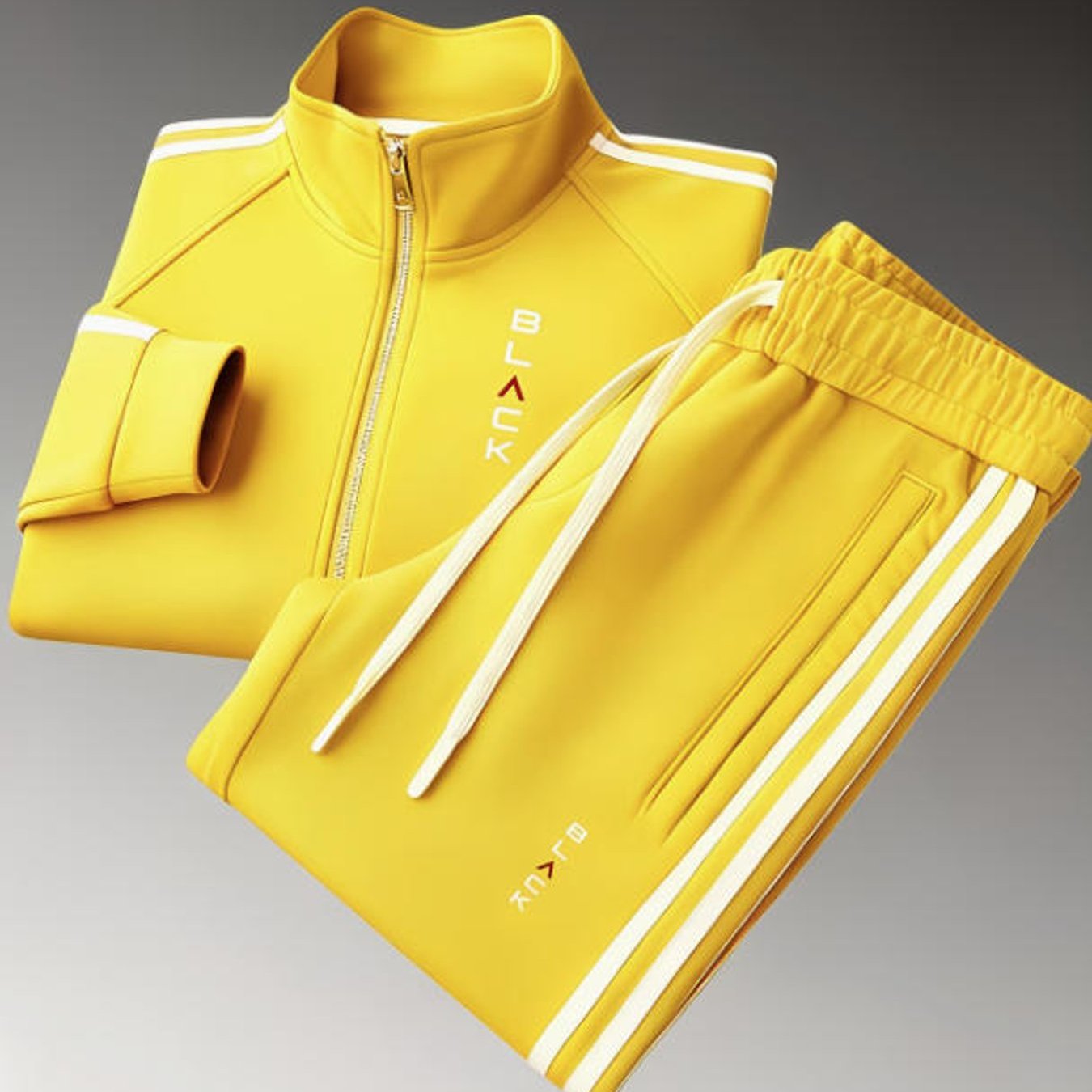 Image of Stand Collar Street Style Trendy 2pcs Sports Set With Striped Trim Letter Print Mens Big Size Fashion Casual Wear Sportswear For Adult Men Holiday Gift, Plus Size