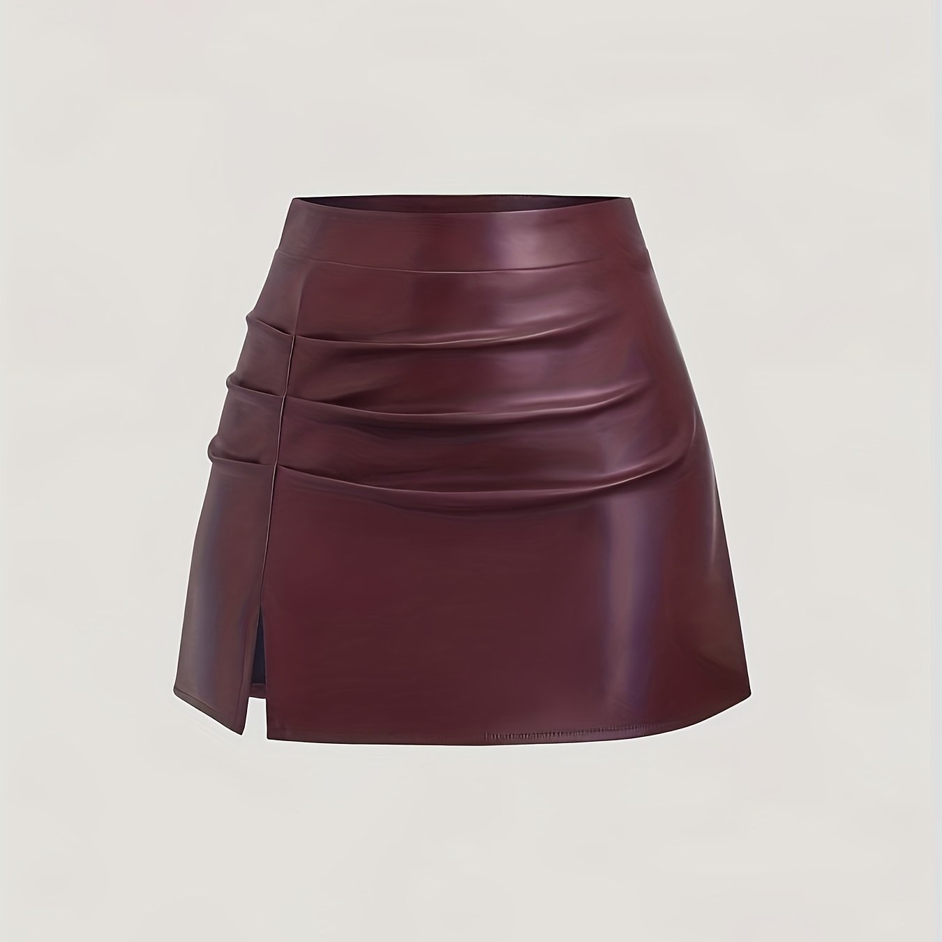 TEMU Falda corta elegante vintage de cintura , plisada, brasileña de PU, con abertura lateral y acampanada en línea A para ropa de mujer Y2K