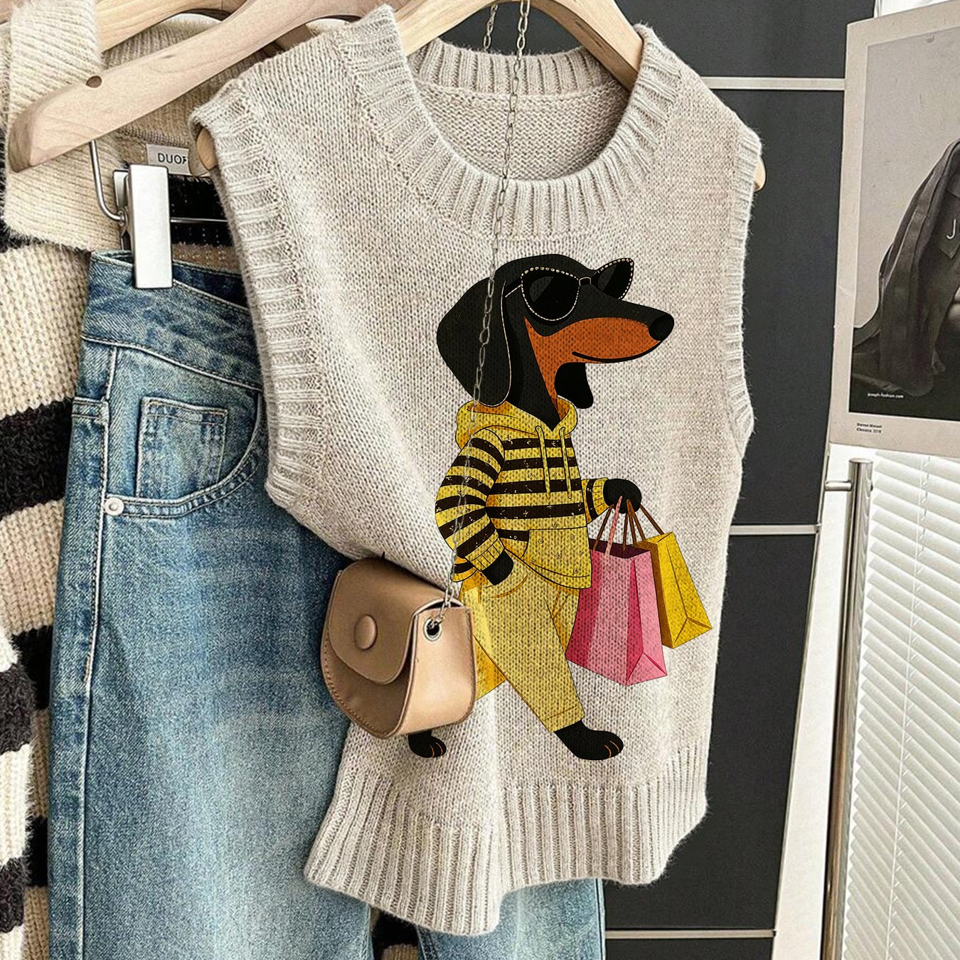 TEMU Pullover Round Neck Sleeveless Dog Print Vest, Casual Elegant All-match Comfortable Temperament Vacation Vest, Spring Summer New Style, Fashion