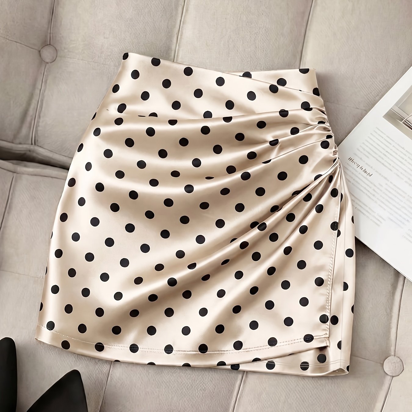 TEMU Satin Polka Dot Skirt, French Retro Polka Dot Skirt, Drape High-waisted Skirt, High-end Polka Dot Skirt, Gentle And Intellectual Skirt, Light