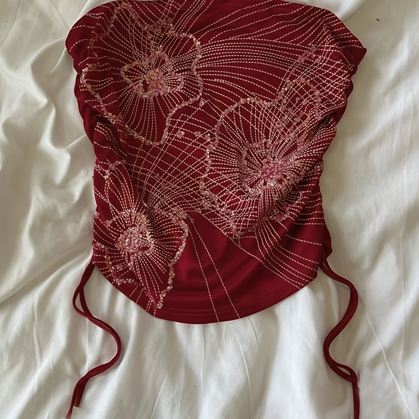 TEMU Y2k Women's New Solid Color Tube Top With Floral Bead And Sequin Embroidery, Versatile Vacation Top, Beach Travel Sexy Vest