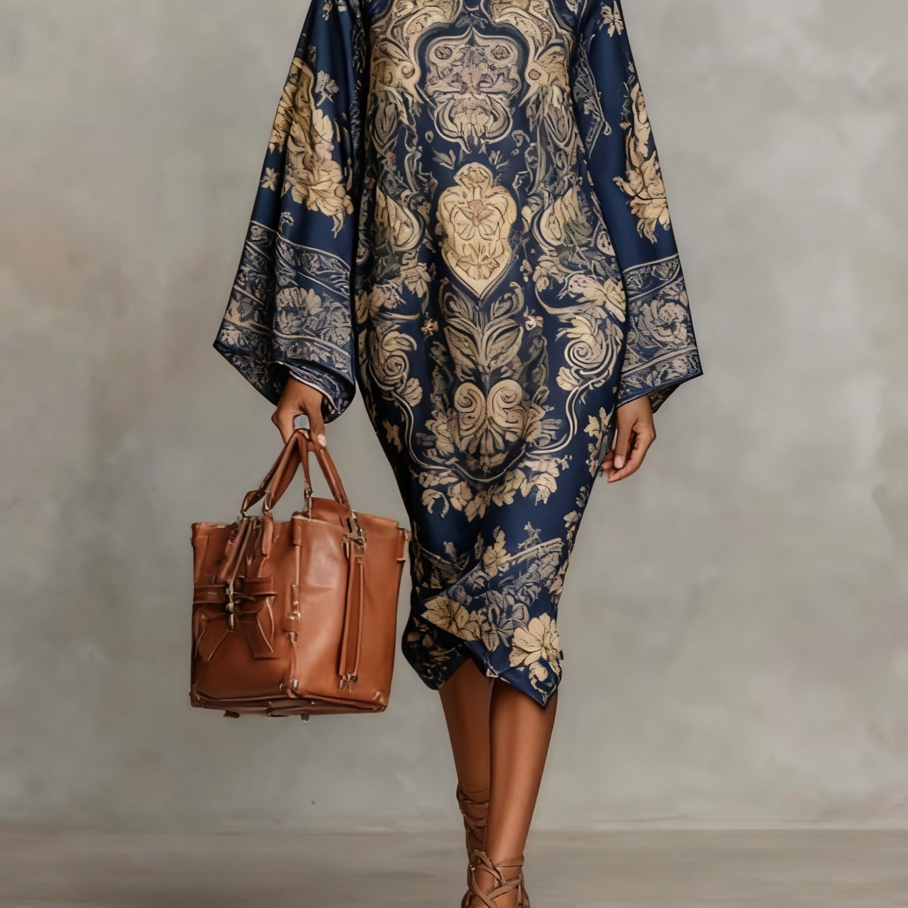 E-shop ZLLZ Damen neues modisches elegantes Frühjahr/Sommer-Kleid mit Paisley-Muster, Rundhalsausschnitt, ausgestelltem Schnitt, langen Ärmeln lockerer