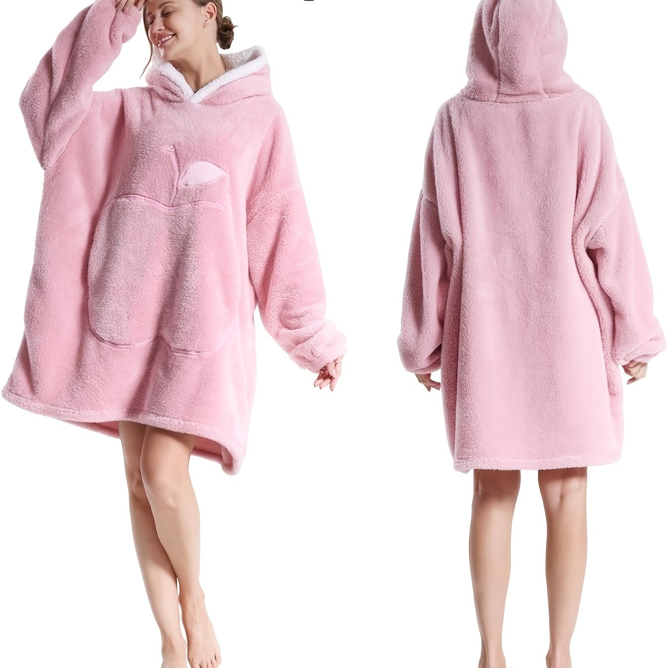 Image of Family Night Thick Warm Hoodie Flannel Blanket | Oversized Extra Long Wearable Blanket For Couples | Super Soft Winter Giant Sweatshirt With Pockets | Matching Set For Family Bonding(2pcs)