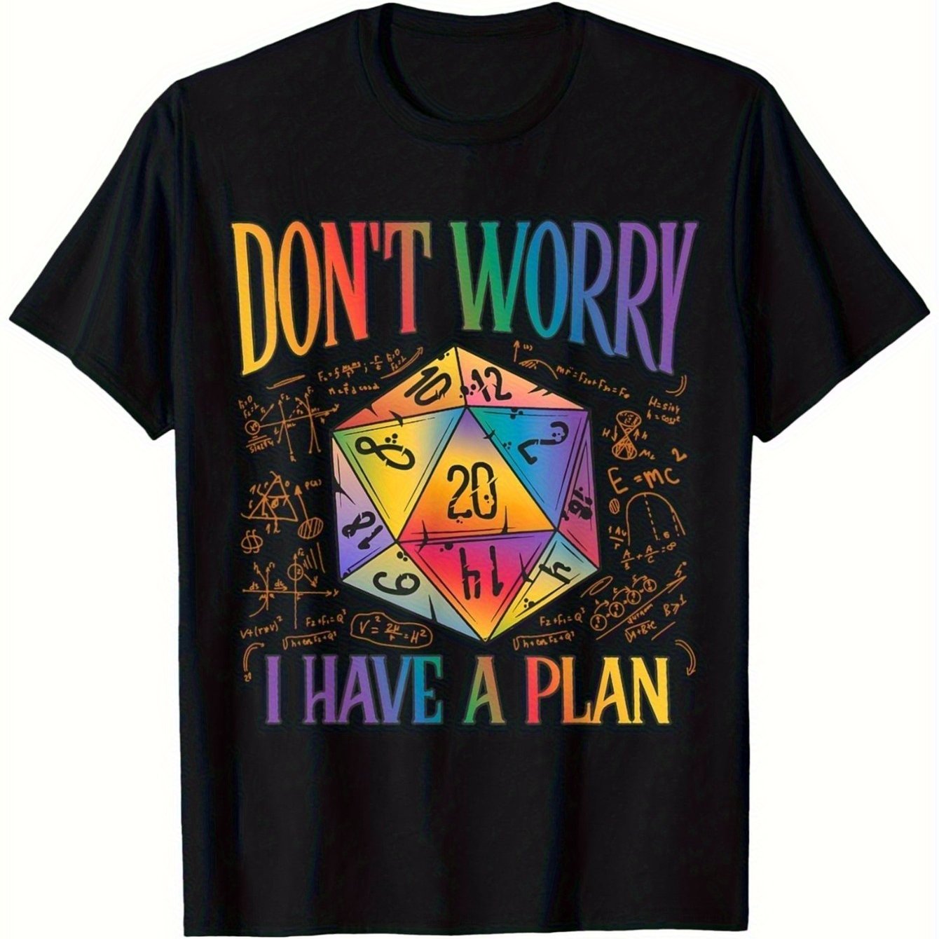 Men's D&d Rpg T-shirt With D20 Dice & "don't Worry I Have " Design - Black Tee For Tabletop Gaming, Regular Fit Short Sleeve Shirt With D20 Dice Notation Print, Machine Washable For