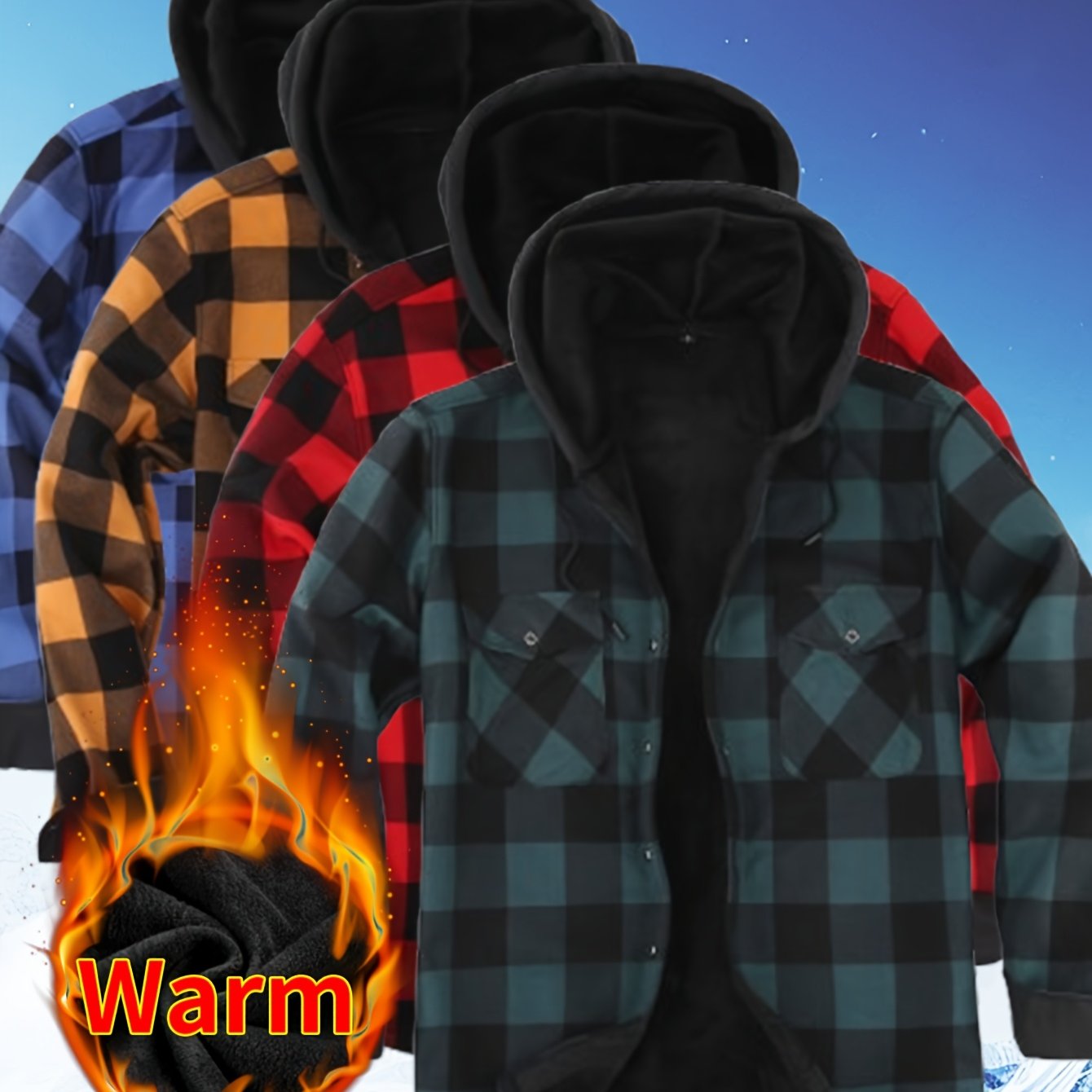 TEMU Nouvelle Chemise pour Homme 2026 | Chemise Décontractée à Carreaux en Flanelle | Épaissie et Chaude à Double Poche | Version Régulière à Capuche