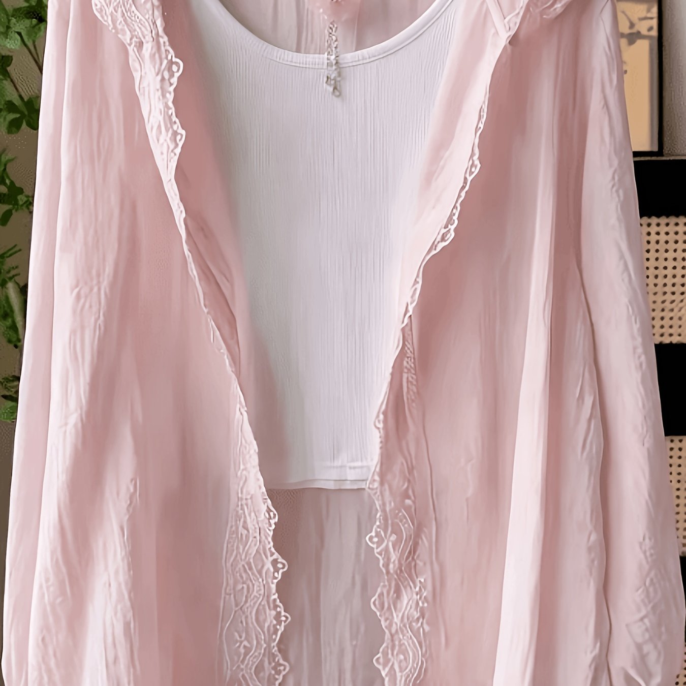 TEMU New Summer Lace Drawstring Lightweight Hooded Top
