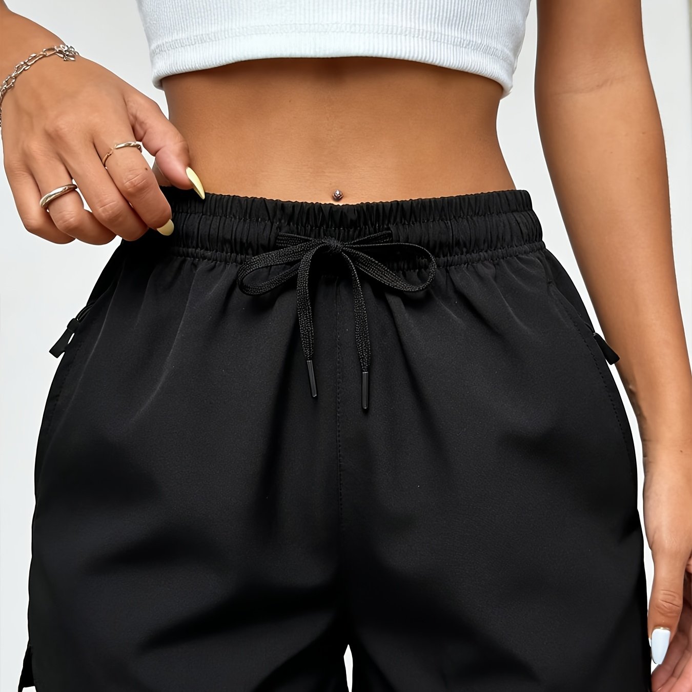 Image of Women's Quick-dry Shorts With Zippered Pockets & Elastic Waistband - Workout Swim-suitable Suitable For, Machine Washable Solid Color Casual Swear For - And Casual Attire