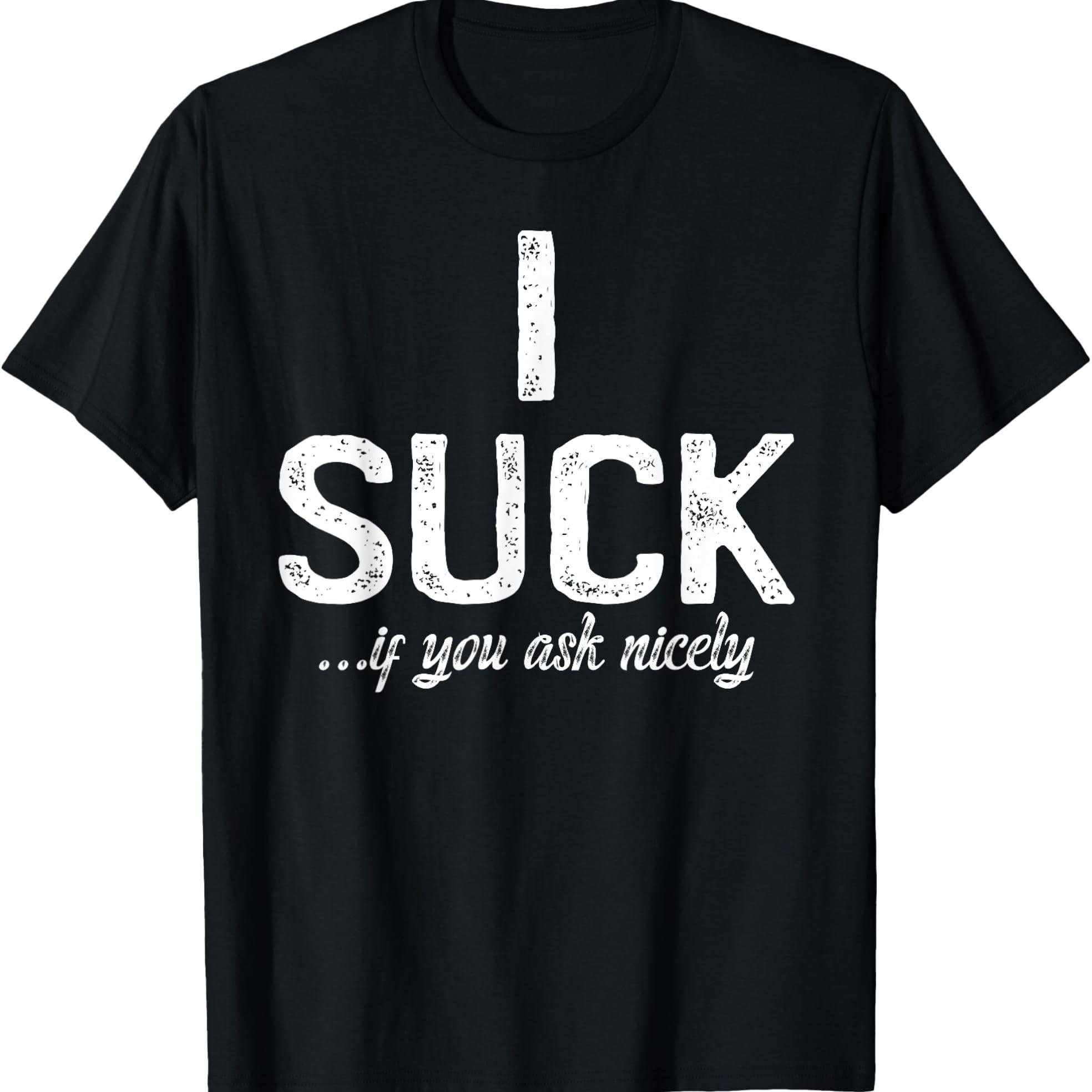 TEMU Men's Humorous 'i Suck... Ask ' Graphic T-shirt - 100% Cotton, Crew Neck, Short Sleeve, Black With White Print, Perfect Gift For Dad, Husband, Grandpa, Sizes S-xxxl
