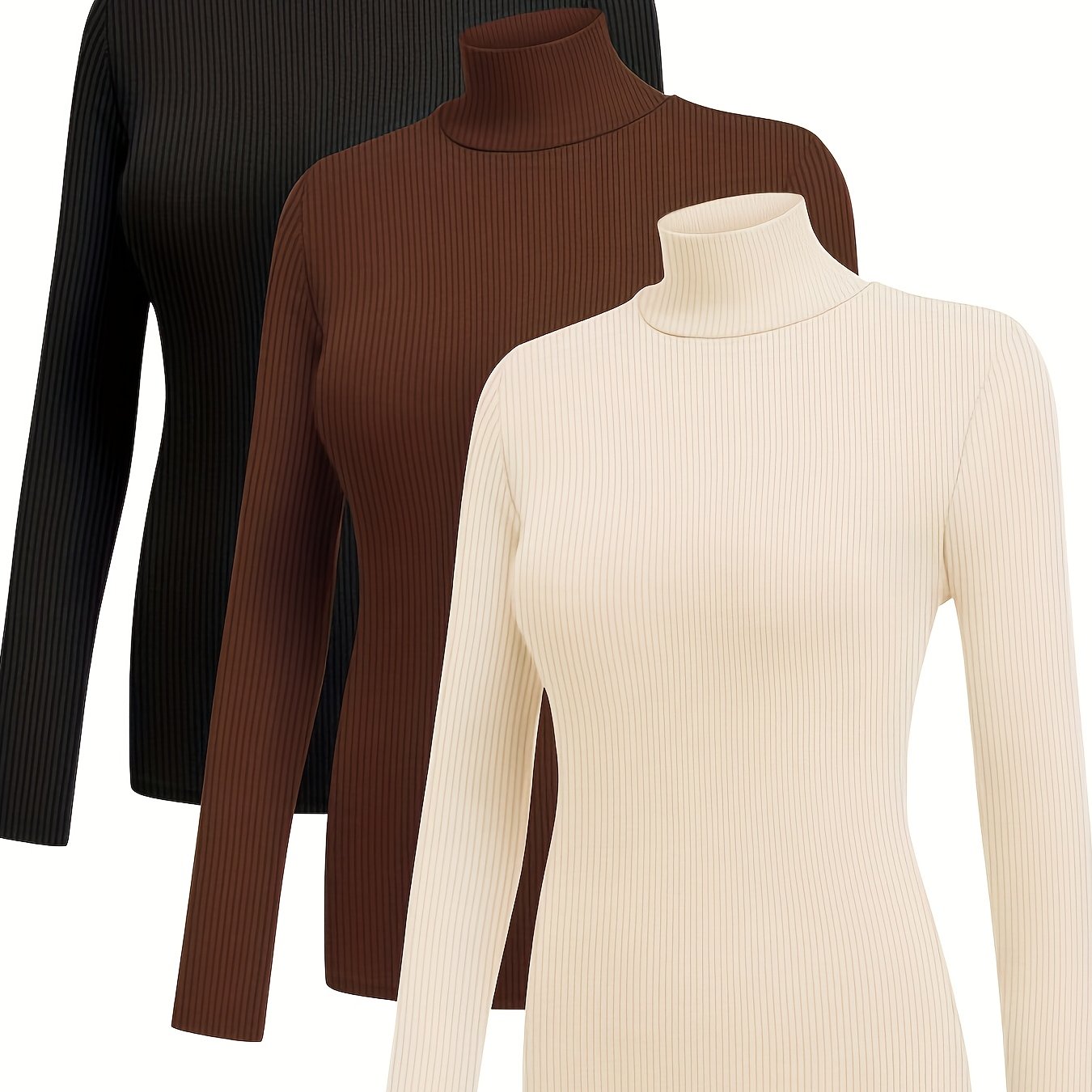 TEMU Ensemble pièces pour femmes comprenant des T-shirts ajustés et à col à manches longues, parfaits pour s'ajuster sous les manteaux d'automne et