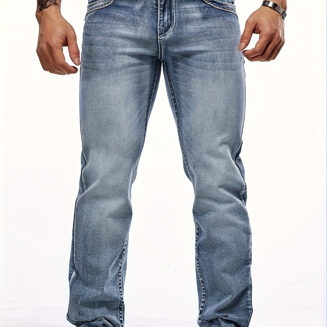 Men's Heavy-thread Embroidered Stretch Straight-leg Jeans