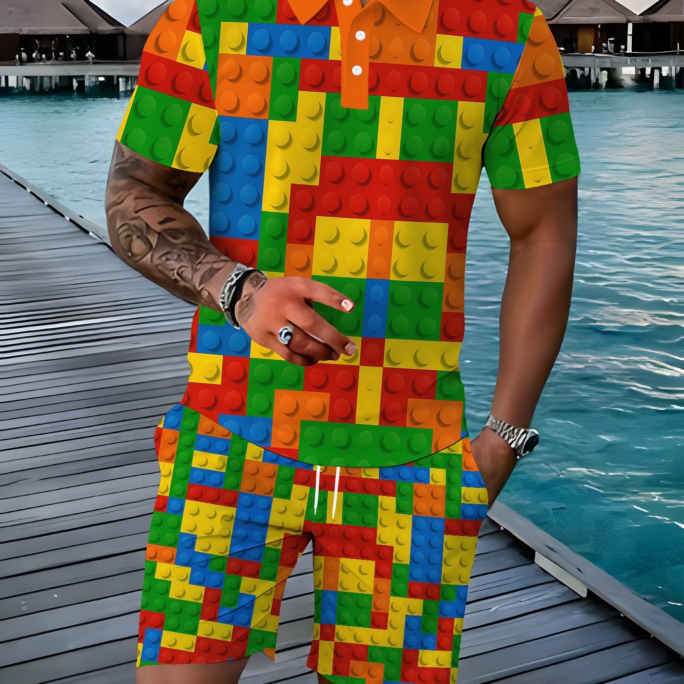 TEMU Casual Fashion Men's Printed Short Sleeve And Shorts Set For Daily Outdoor