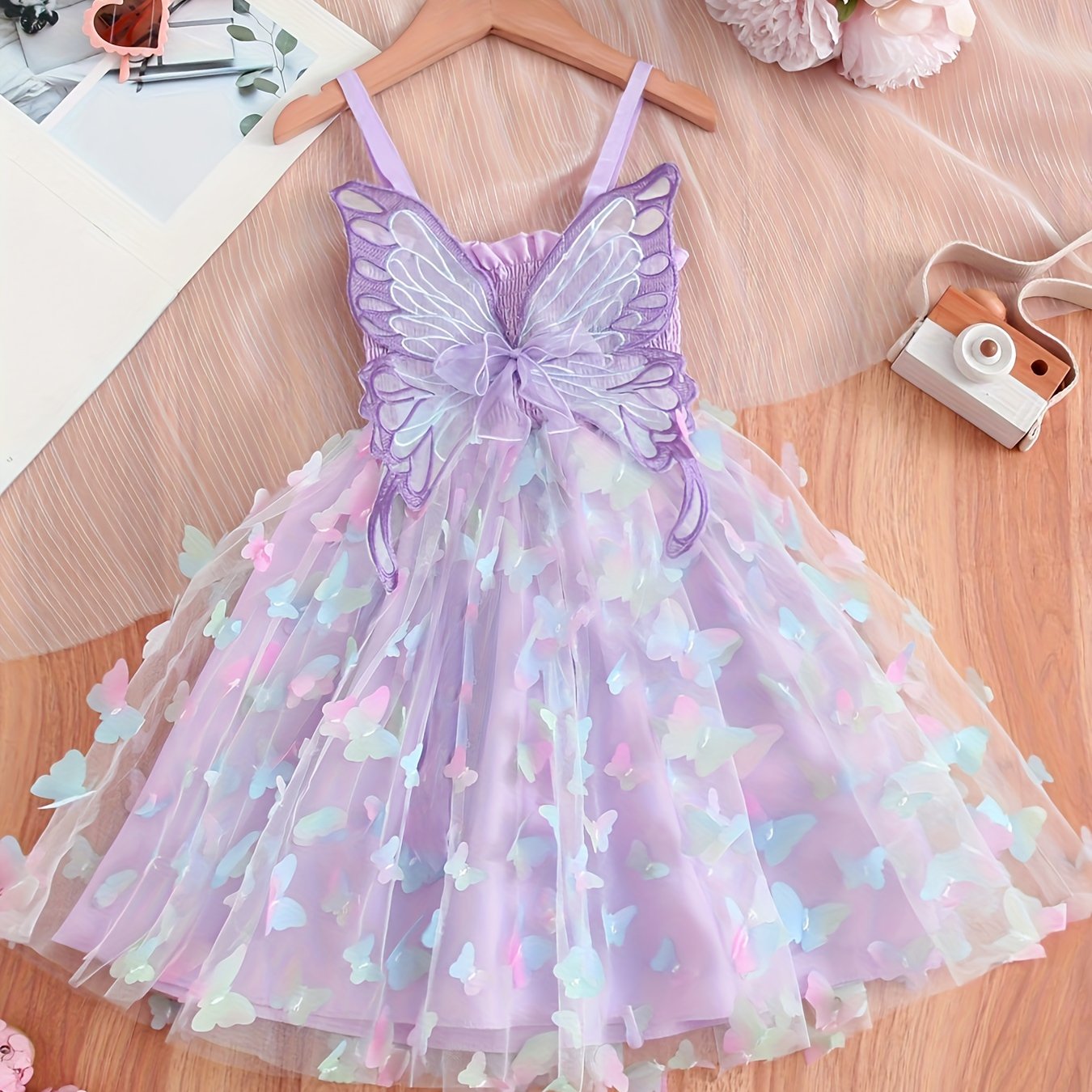 Girl's Summer Dress With Large Decoration, Girls' Clothing, Camisole Dress, Fashionable Princess Dress, Children' Gown, Puffy Tulle