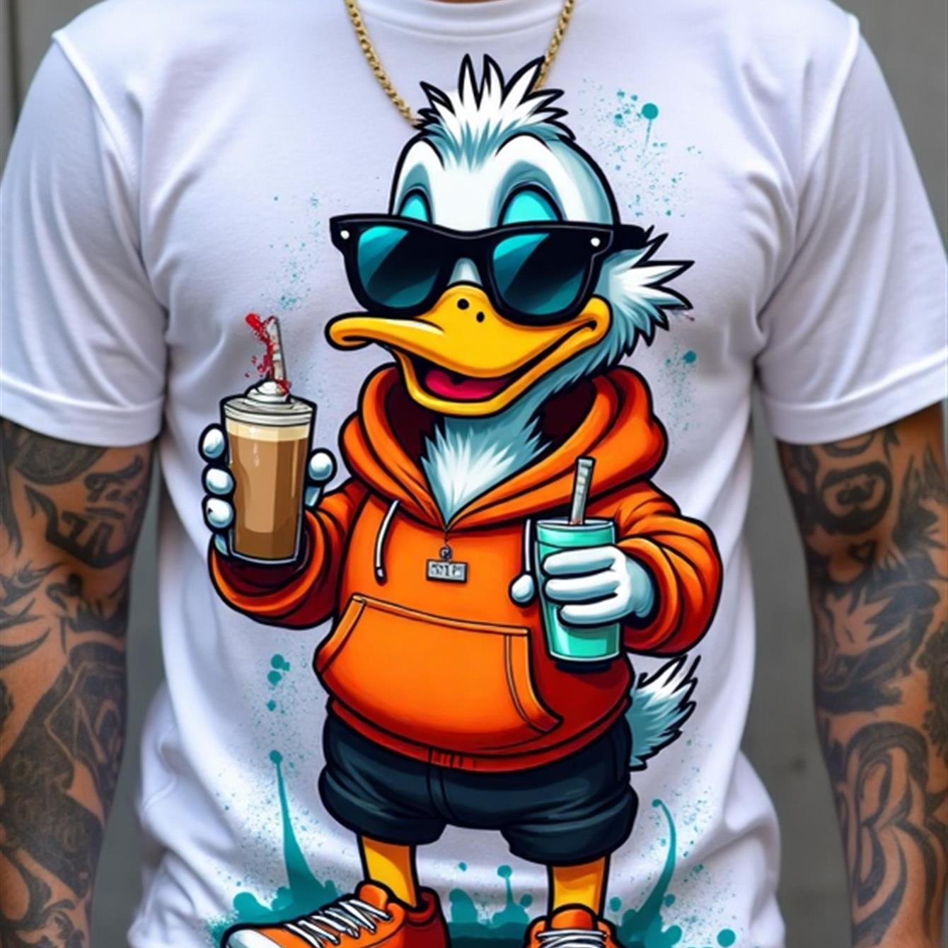 TEMU Men's Edition Bear Print T-shirt - Full- Short Sleeve Round Neck, Pure Knit Stretchy Summer Casual Wear Suitable For Back-to-school & Day