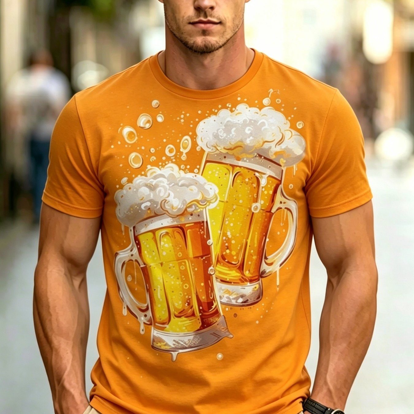 TEMU Men's Casual Versatile Short-sleeve Shirt With Beer Mug And Lemon Print, Perfect For Summer And Daily Casual Wear, Fashionable Street Style,