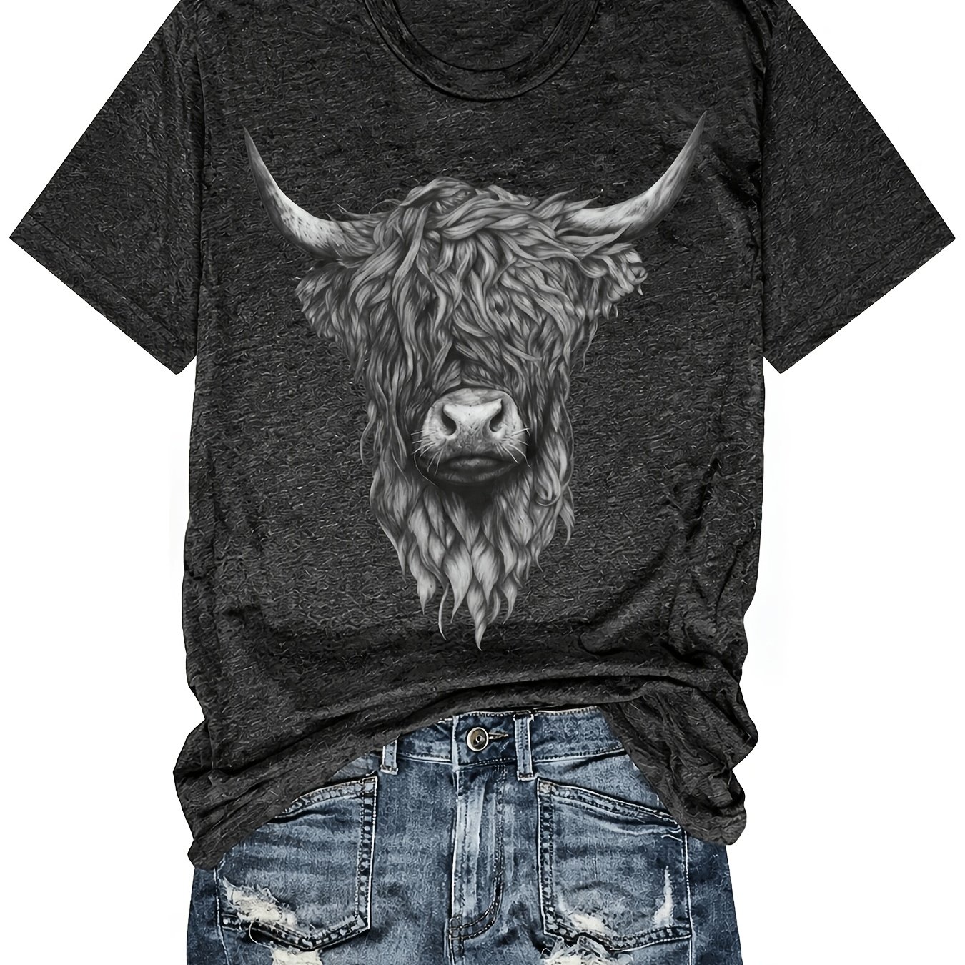 Image of And Summer Collection Featuring A Loose-fitting, Comfortable Round-neck Short-sleeve T-shirt With A Printed Design, Perfect For Casual Wear At Home Or Daily