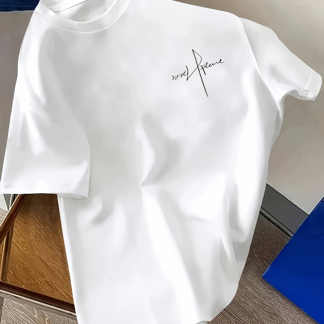 TEMU Women's Casual Short Sleeve T-shirt - Soft Breathable Polyester With Minimalist Cursive Letter Print, Round Neck Regular Fit Tee For