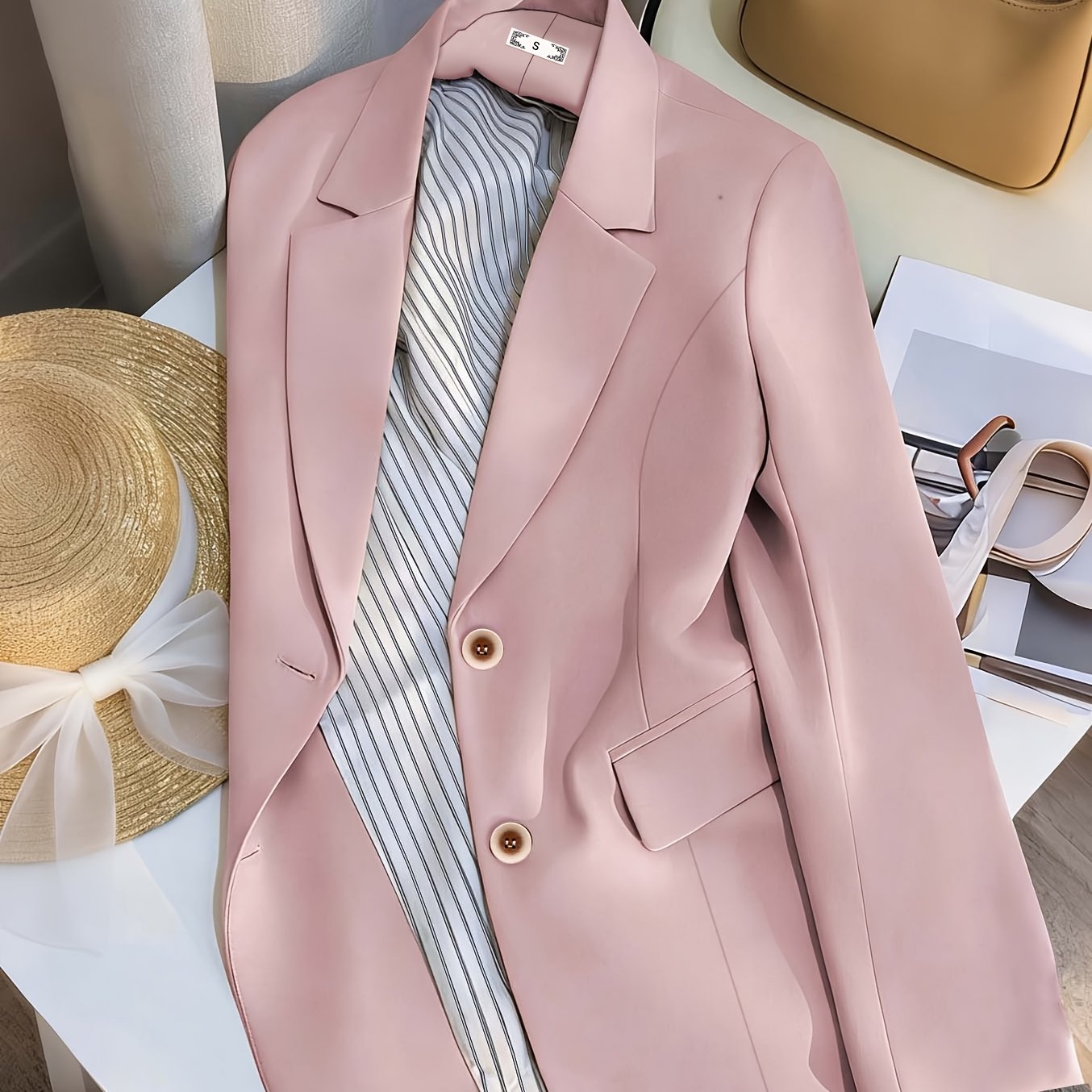 TEMU Women's Suit Jacket, Elegant And Top, European And 1pc Suit For Commuting And Casual Wear, Classic Notch Lapel With Golden Button Design,