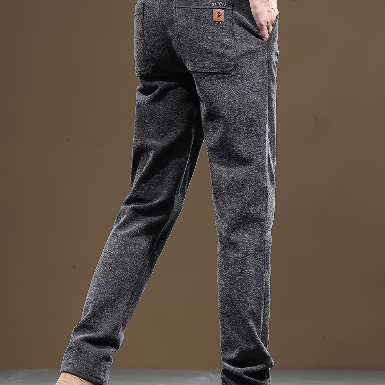 TEMU Men's Casual Warm Slim Fit Trousers, Semi-formal Cropped Pants For Business Activities