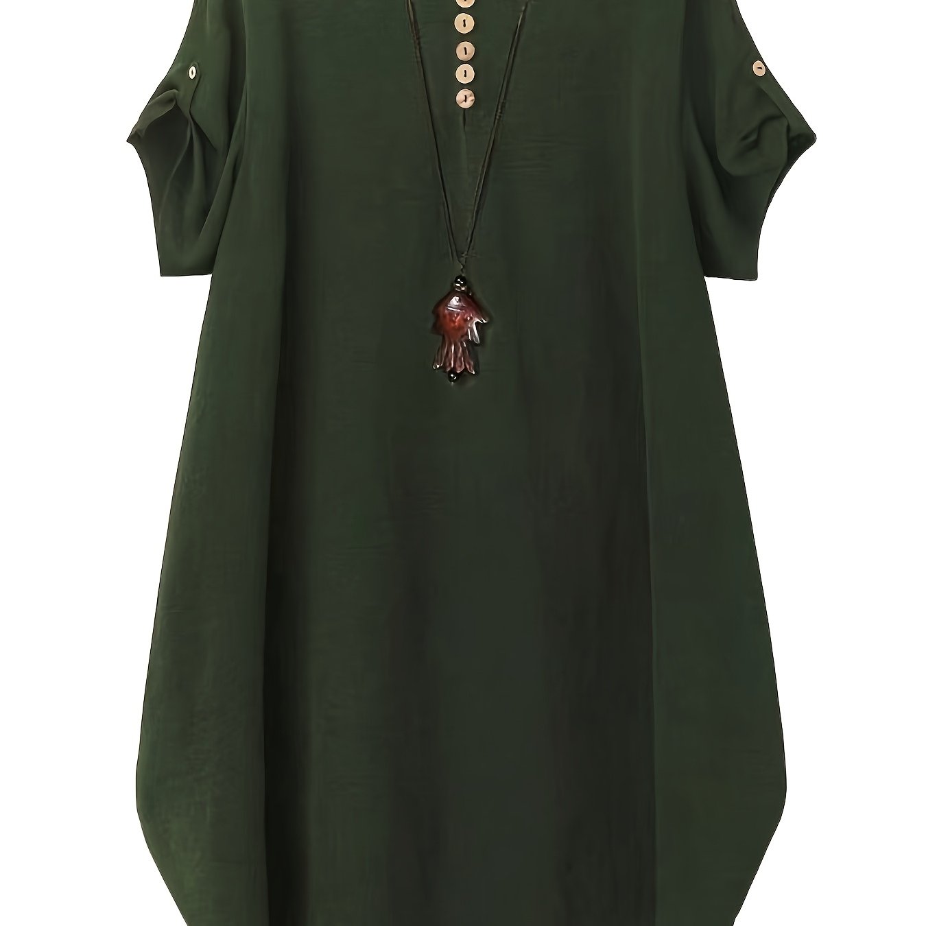Image of Plus Size - New Plus Size Women's Round Neck Short Sleeve Casual Comfortable Elegant Mini Dress, Suitable For Daily