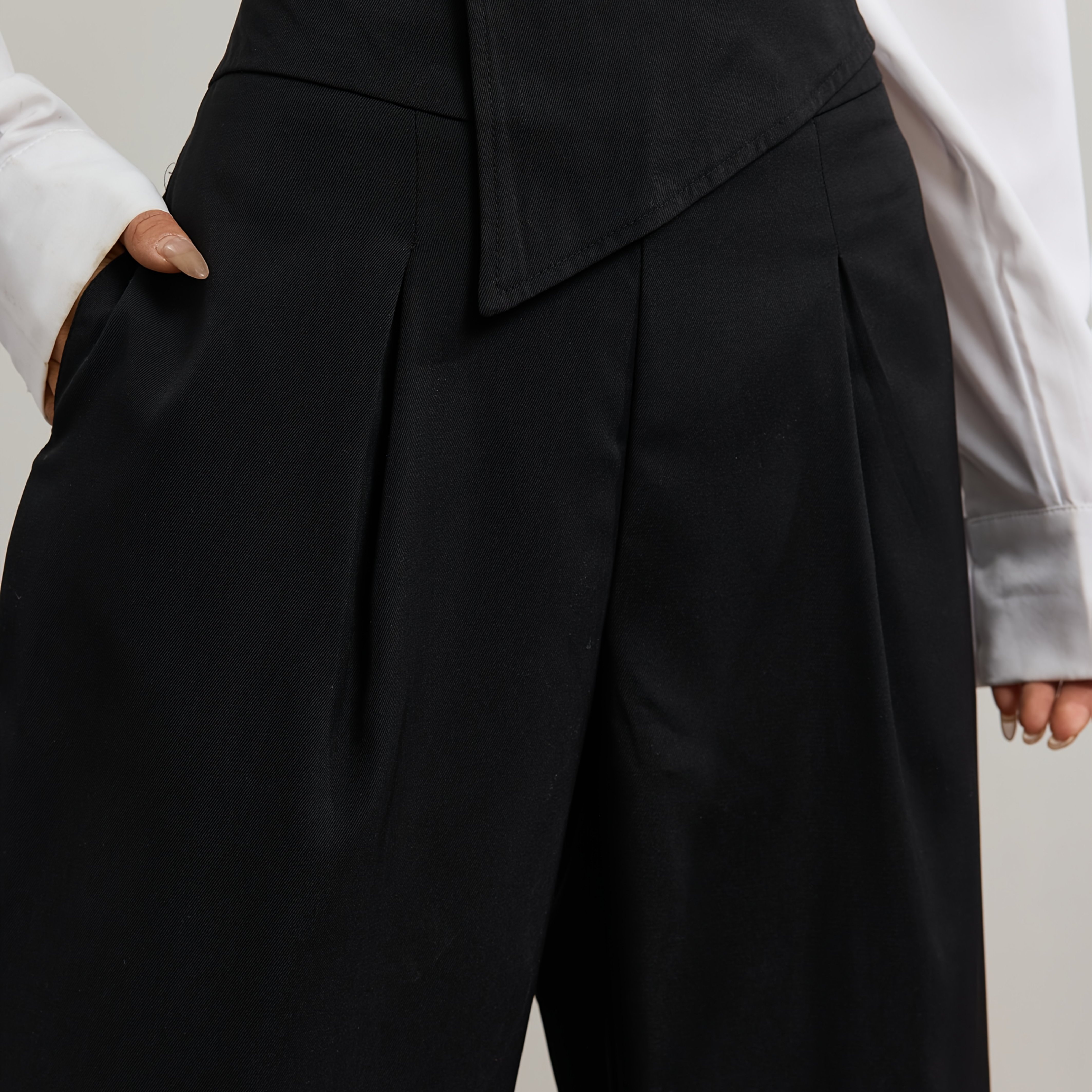Image of Retro High-waisted Wide-leg Pants With A Waist, Pear-shaped Figure, Hip-covering, Long, Draped, Straight-leg Pants