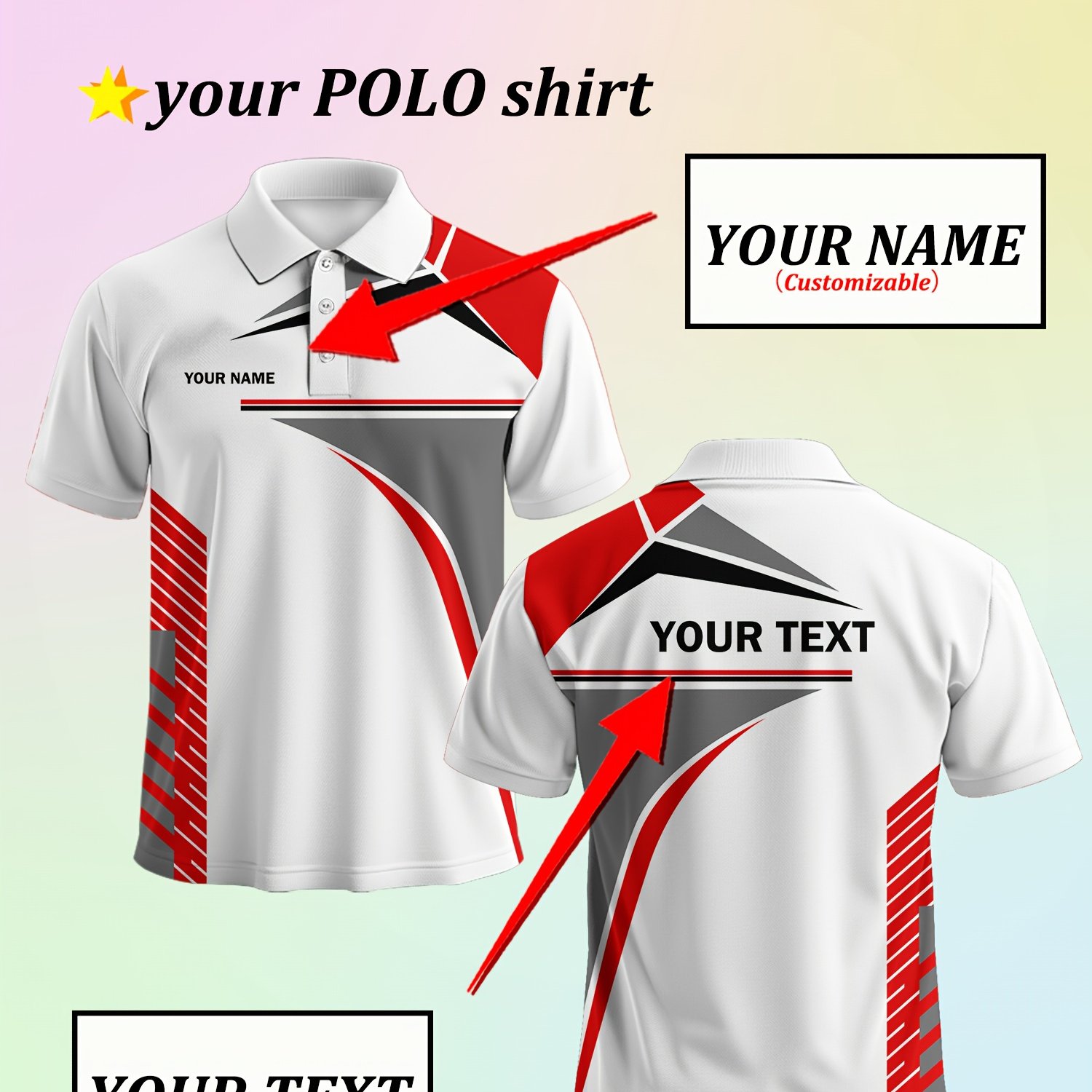 TEMU Customizable Short-sleeve Shirts - Made Of Polyester, Featuring A Black And Red Color , With 2 Areas For Customization | , Promotional Gifts,