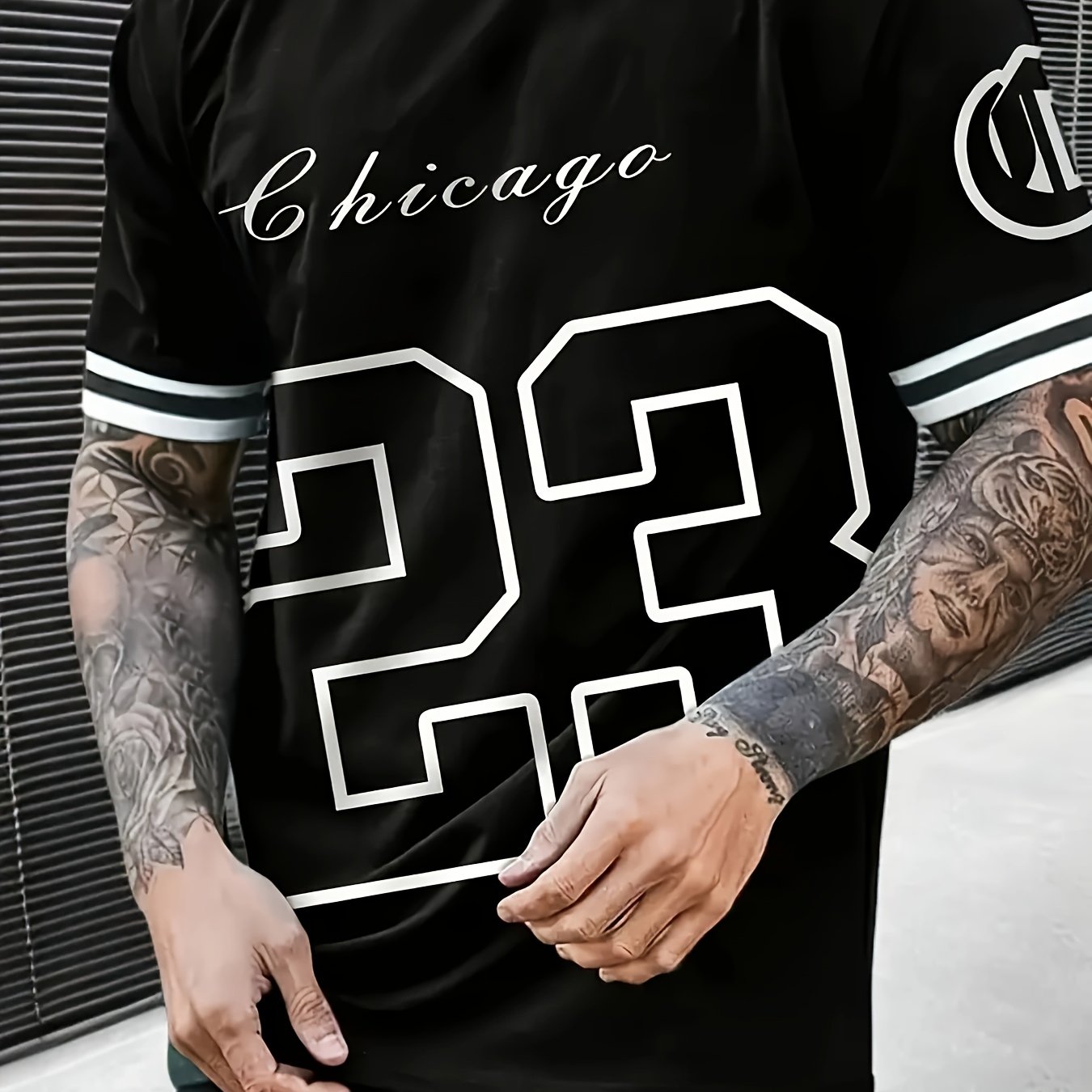 TEMU Plus Size Men's Casual Letter Print T-shirt - Crew Neck, Fashion Jersey, Black And Block Short Sleeve, Polyester Blend, Machine Washable -