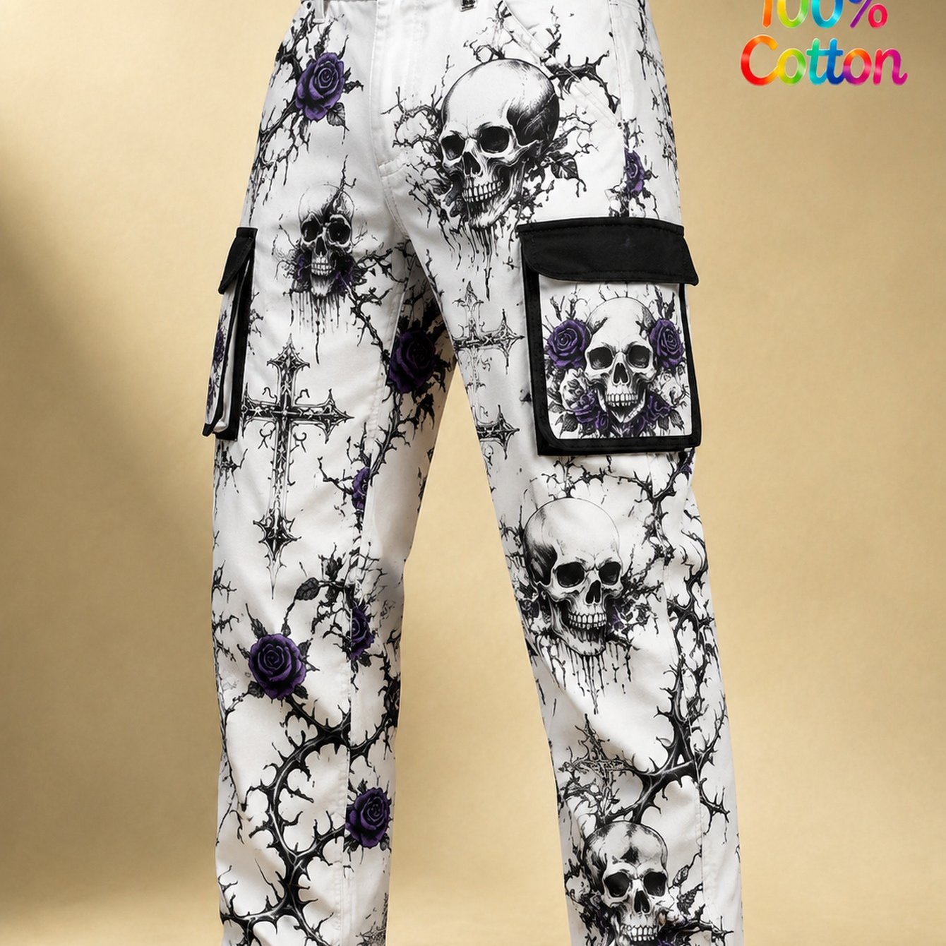 Image of 2026 Men's Fashion Cotton Work Trousers (beltless) - Casual Versatile Mens Casual Trousers With Skull And . Perfect For A Trendy, -back Look While Ensuring And Style In Any Setting. 100% Cotton