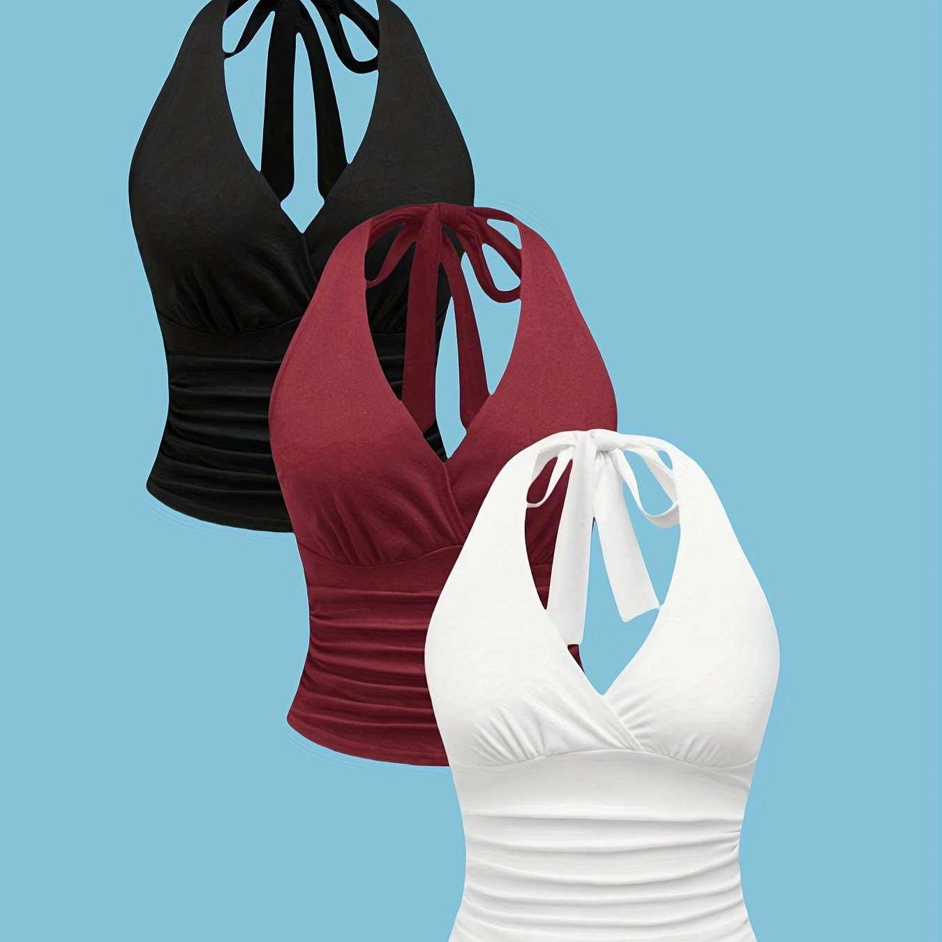 2025 New Women's V-neck Elegant Niche Design Sense Backless Halter Top 3pcs Set