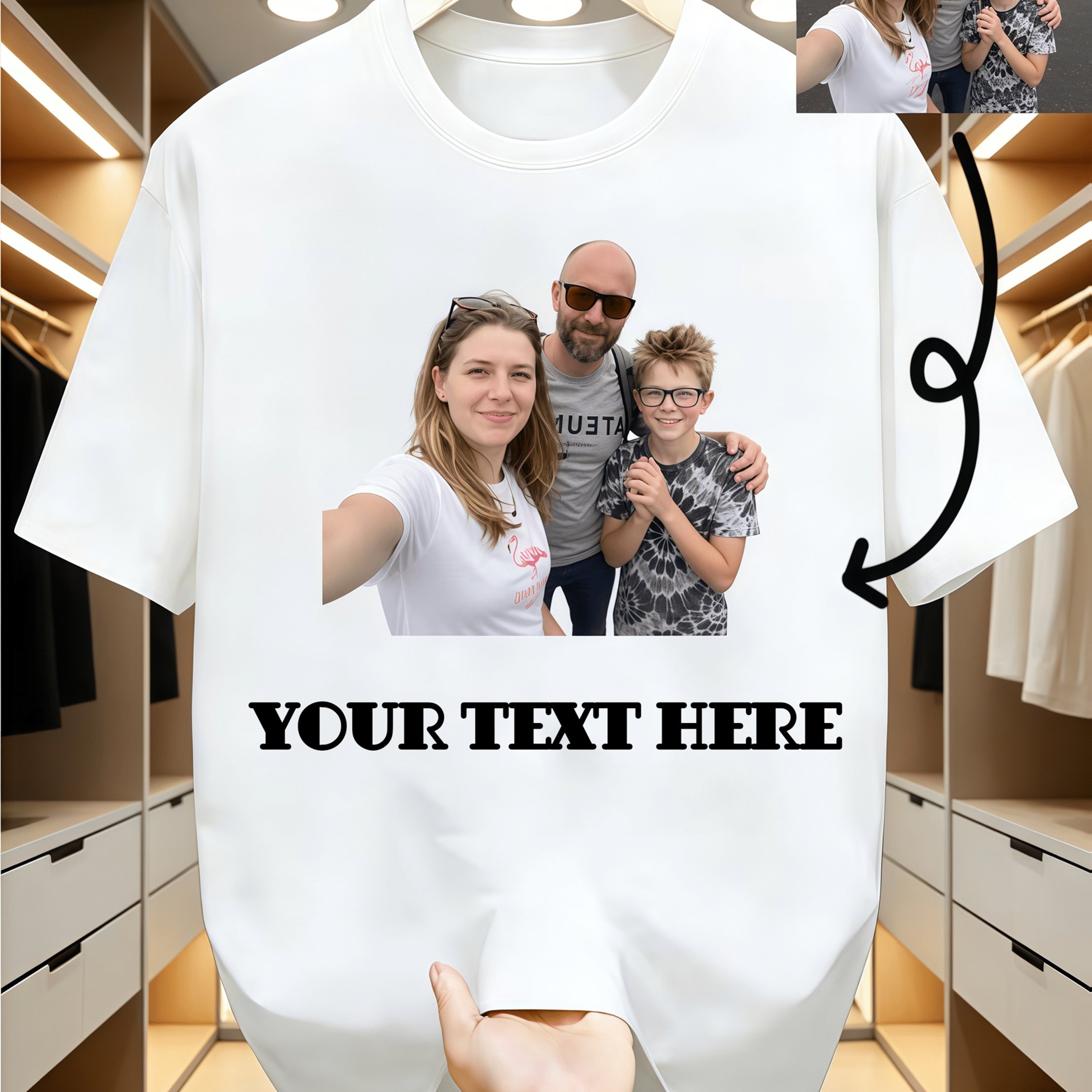 Image of Custom Family Photo T-shirt Made Of 100% For Couples, Featuring Printed Photos And Text On Short Sleeves
