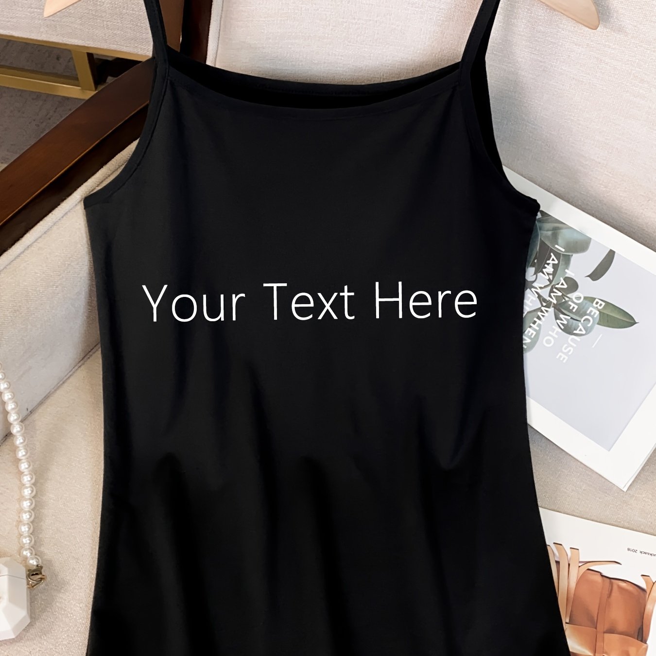 TEMU Custom Text Made Women's Cami Top Comfortable Cool Personalized Text Top