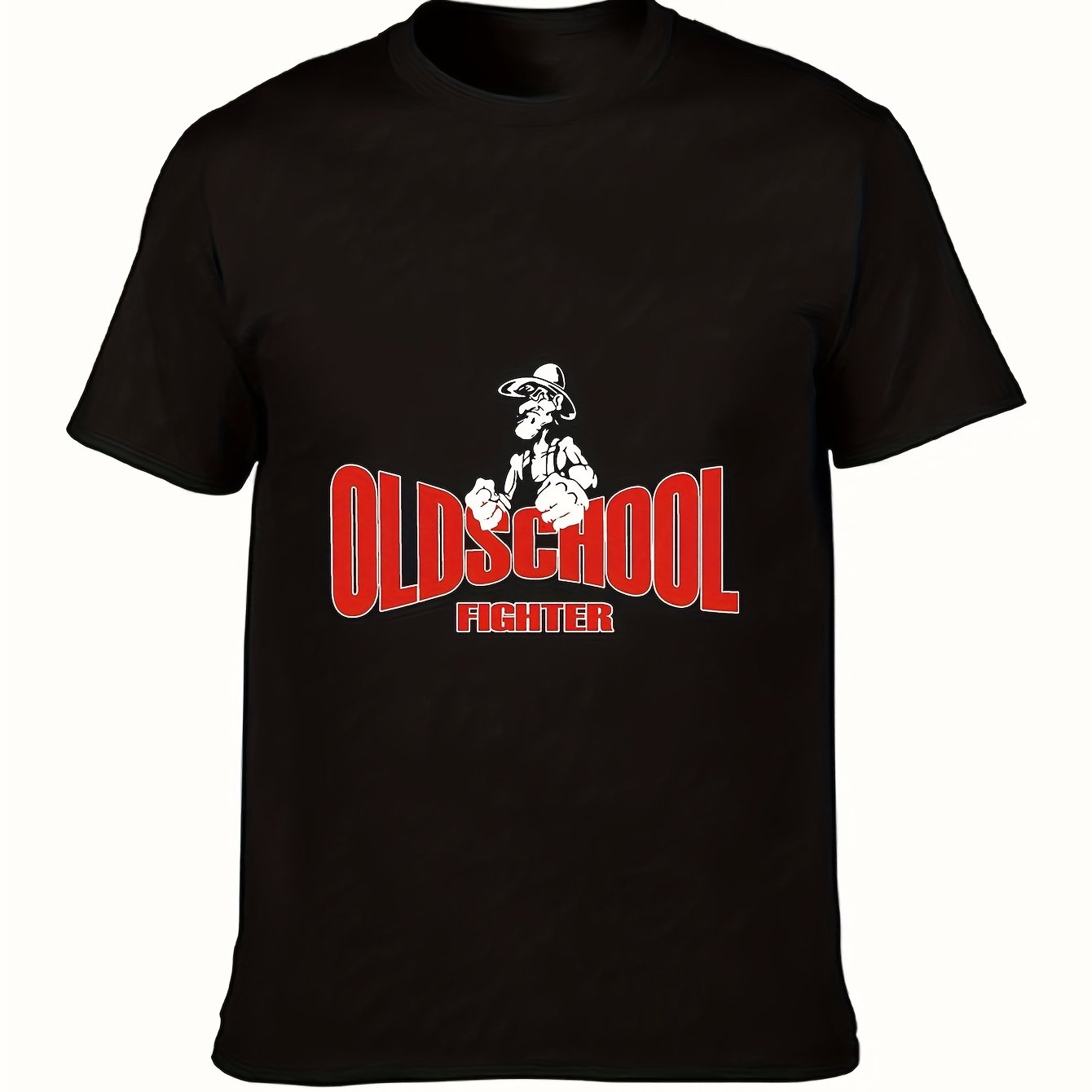 Image of Men's Retro Ultras Football Graphic Tee Old School Fighter Police Design Black With Red Print Regular Fit Short Sleeve Casual Shirt For Sports Events & Everyday Wear, Plus Size