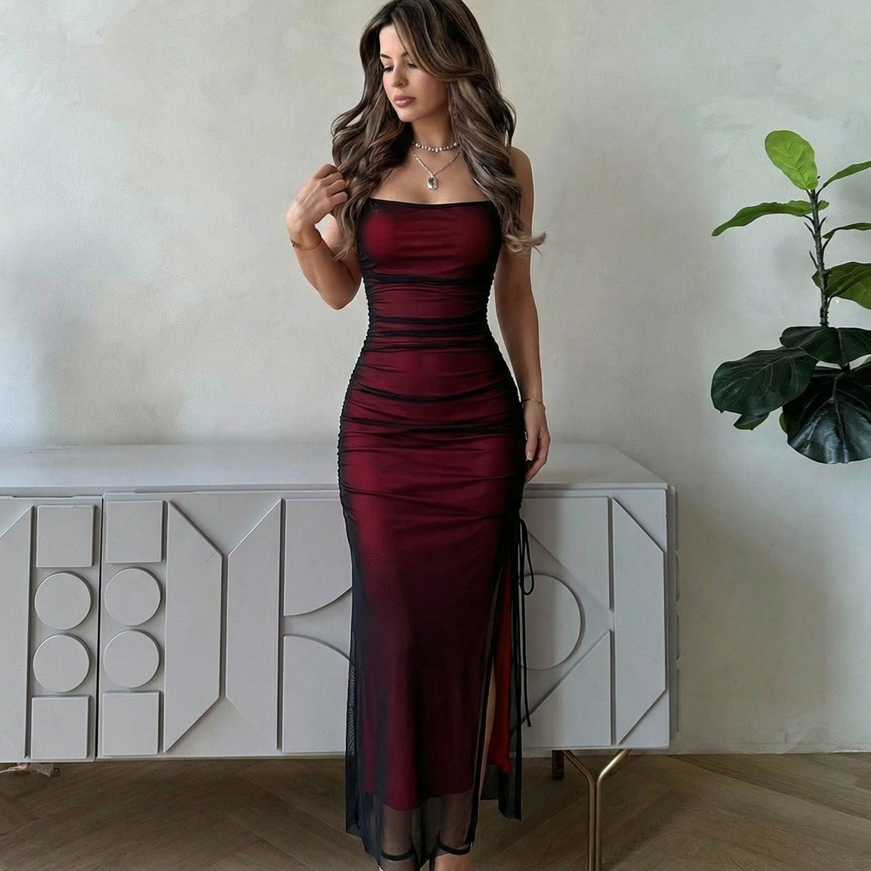 Y2k Mesh Color-block Suspender Dress, Perfect For Vacation Dresses, Easter Beachwear, Festivals, Outfits, Christmas, Thanksgiving, New Year's Eve Parties, And Occasions