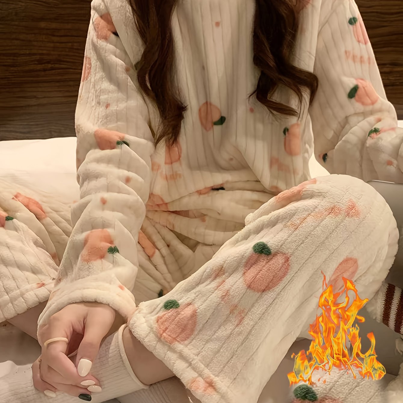 E-shop 2er-Set Herbst/Winter Fleece-Pyjama, Winter Verdicktes Korallenfleece-Outfit, Langarm und Hose für Outdoor-Bekleidung