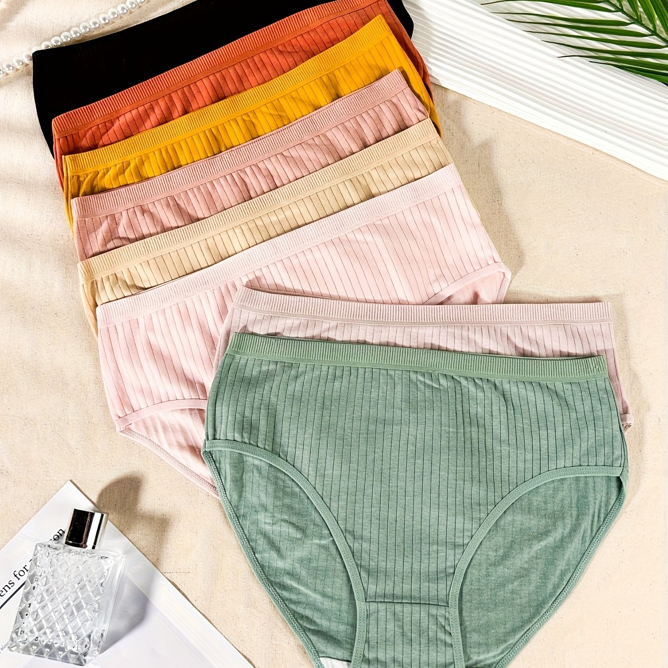 TEMU 8- Size Women's Panties, Simple Comfortable Ribbed Macaron Colors, Comfortable Undergarments, Breathable Panties, Classic Panties, Ribbed