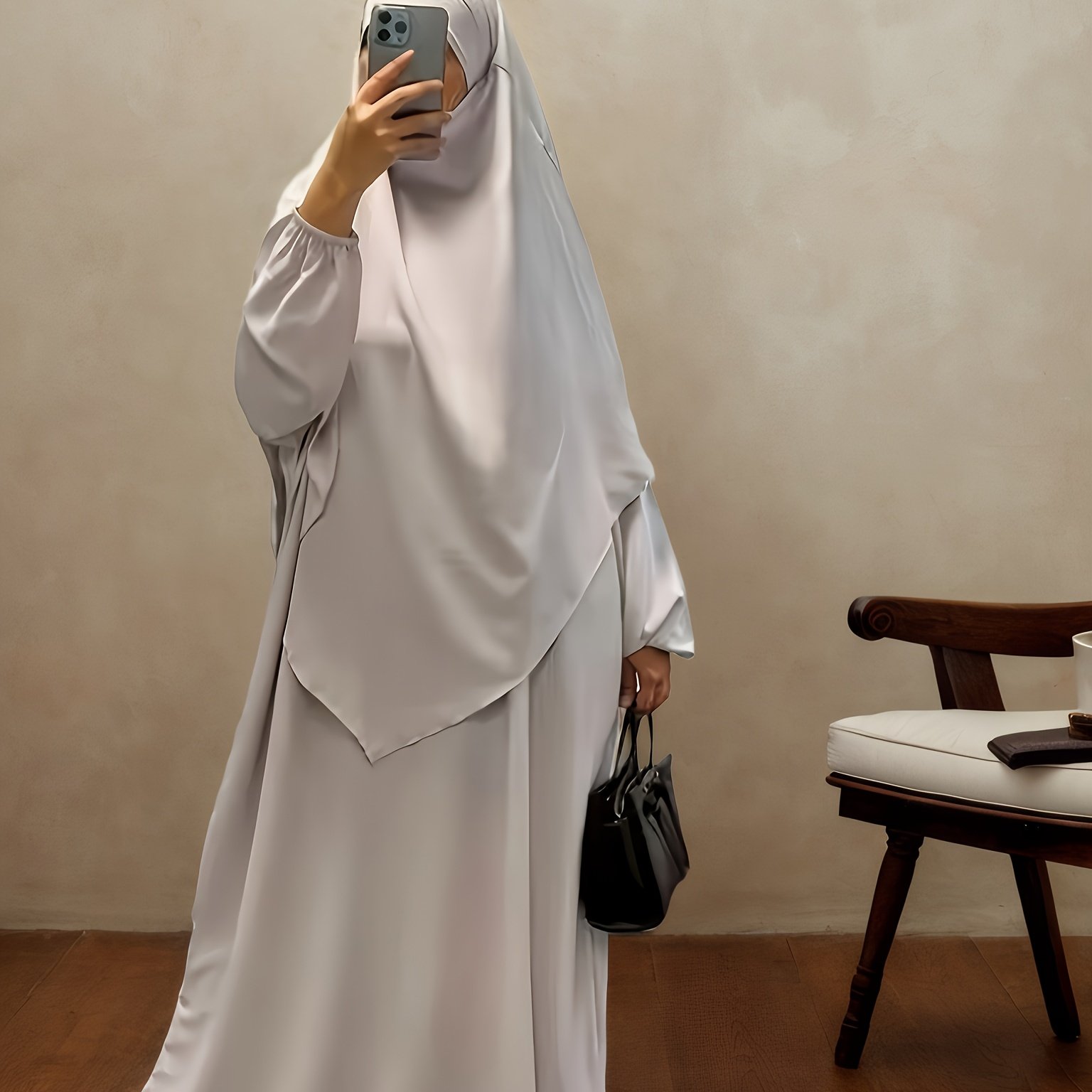 Image of Plus Size - Plus Size Easy Solid Maxi Abayas, Modest Long Sleeve Dress With, Women's Plus Size Clothing