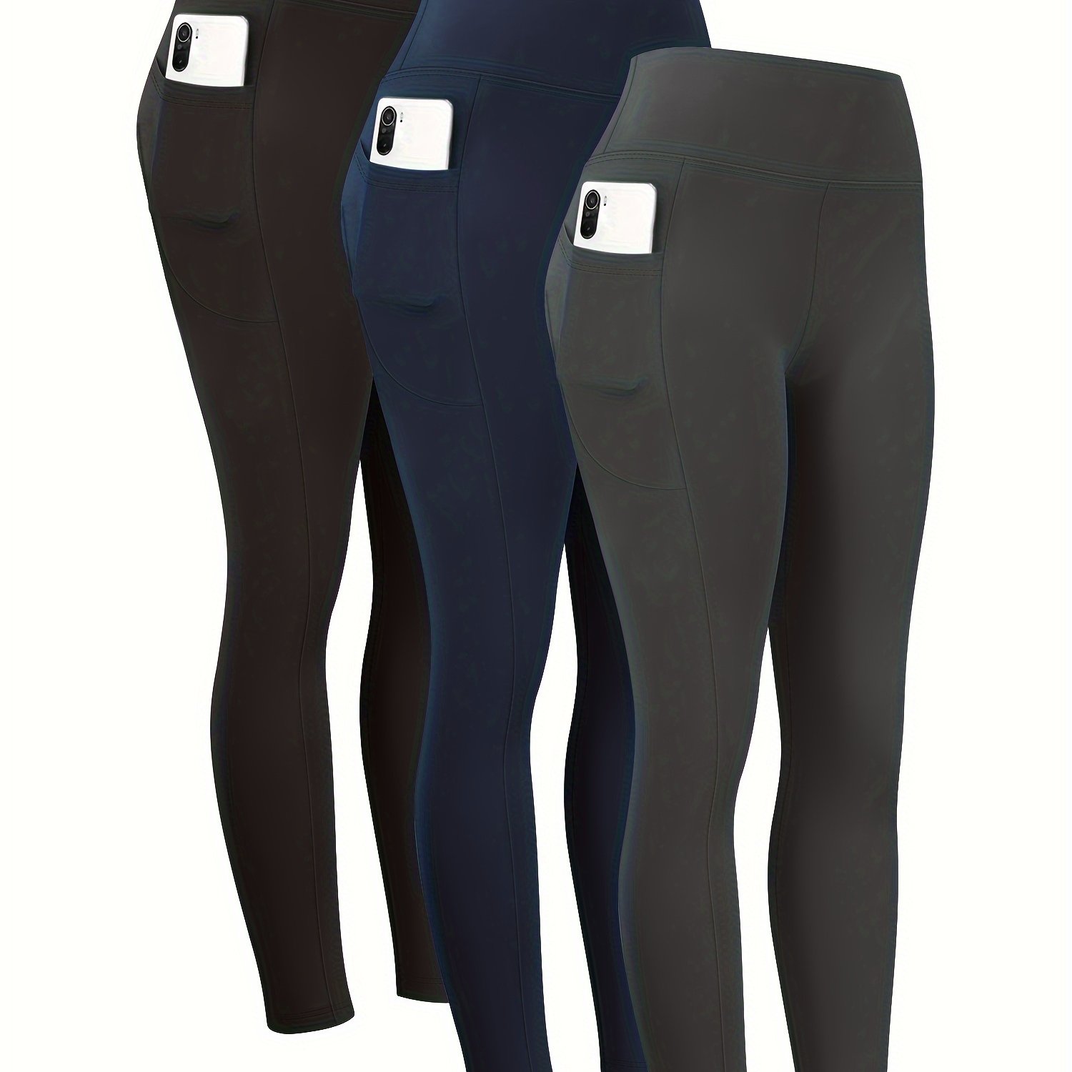 TEMU 3pcs Package-plus Size Tummy Control Workout Leggings With Pockets High Waist Athletic Yoga Pants For Women Running, Fitness