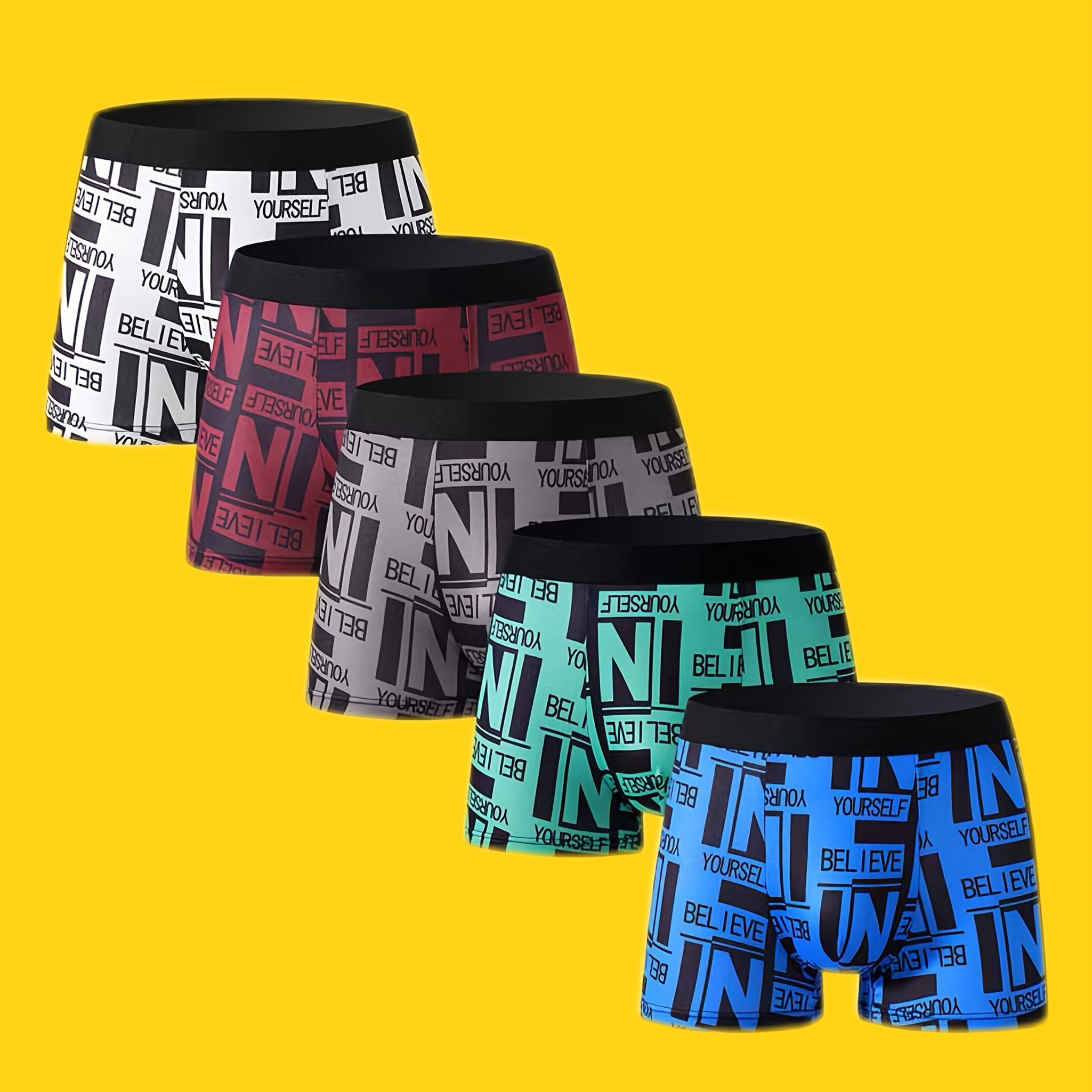 TEMU 5pcs Men's Boxer Briefs Underwear - Soft Breathable Boxer Shorts With Letter 'm' For Name (compatible With Branding), Non- Fit For Daily Wear,