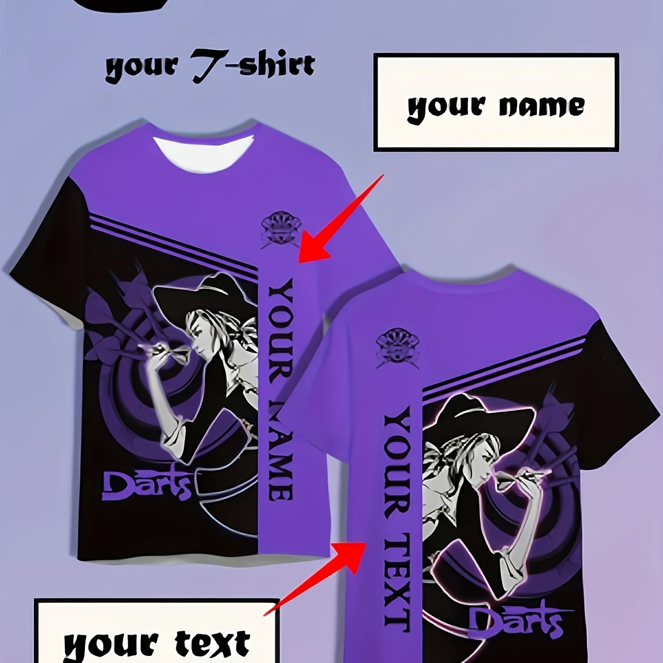 TEMU Custom Dart-themed 3d Printed T-shirt For - Ized Name/text/team Logo, Dartboard & Design, Soft Casual Summer Shirts, Dart Team Uniforms, Machine