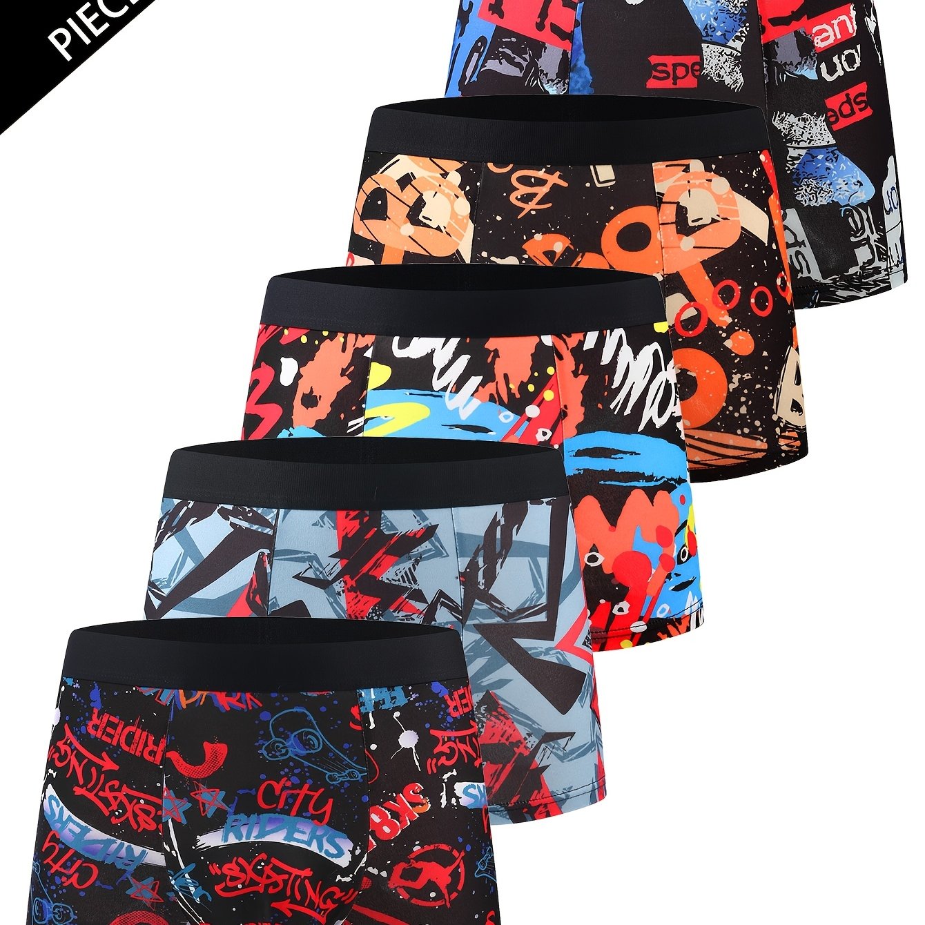 TEMU Random 5-pc Of Men's Boxer Briefs, Comfortable And Versatile Square Leg Underwear, Fashionable And Trendy Print Men's Underwear