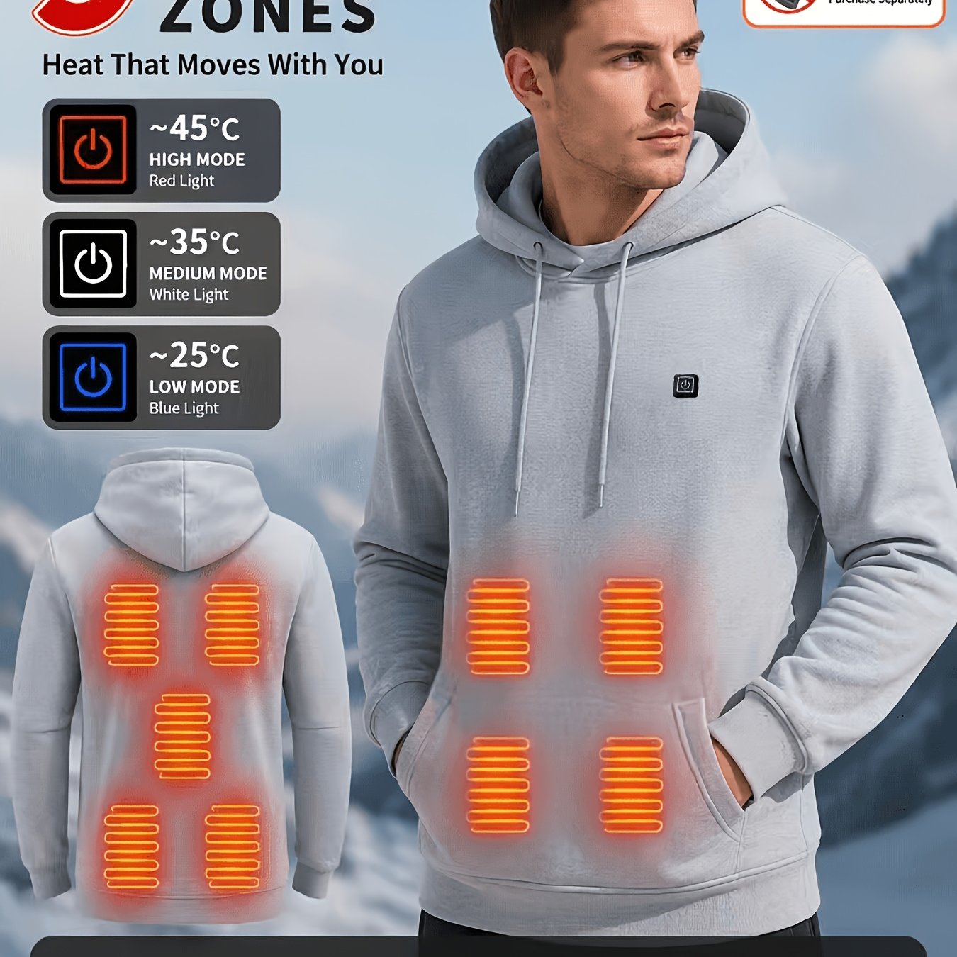 Image of Smart Heated Hoodie With 9 Heating Zones, Usb Powered, Adjustable Temperature, Kangaroo Pockets, Minimalist And Cozy. Winter Essential. (battery Not Included.)