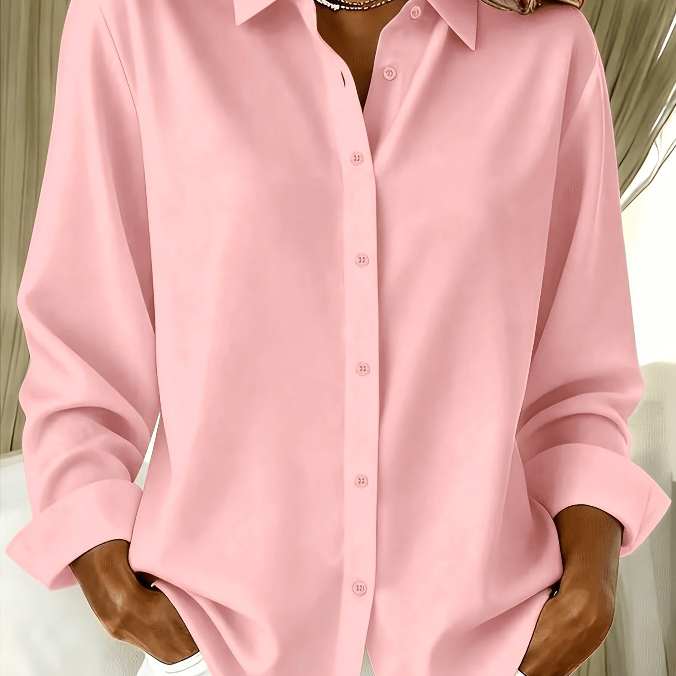 TEMU Plus Size, Plus Size Women's Spring/autumn Solid Color Long Sleeve Shirt Top